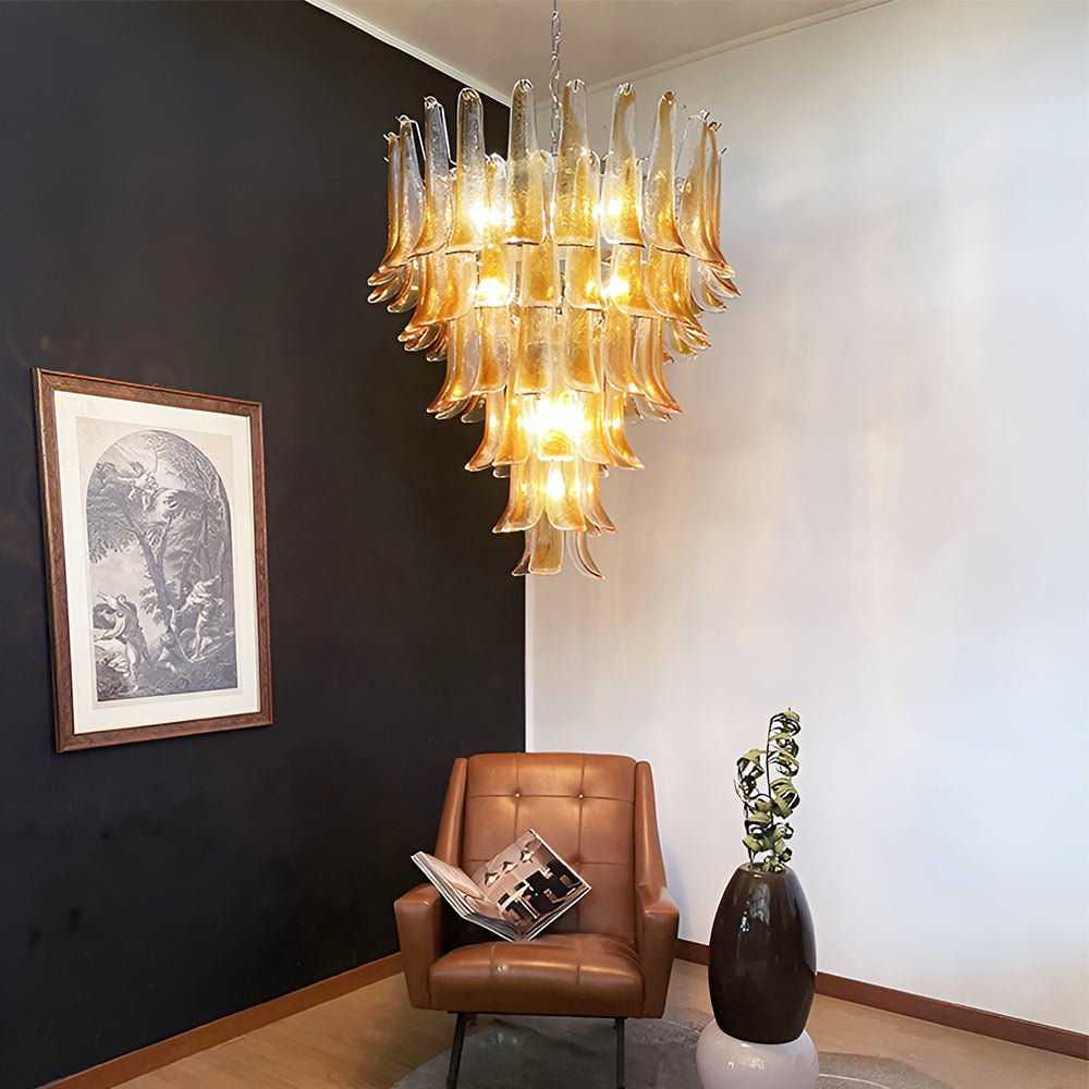 Aurora Chandelier Amber Glass Petals Layered Luxury - Blowlighting