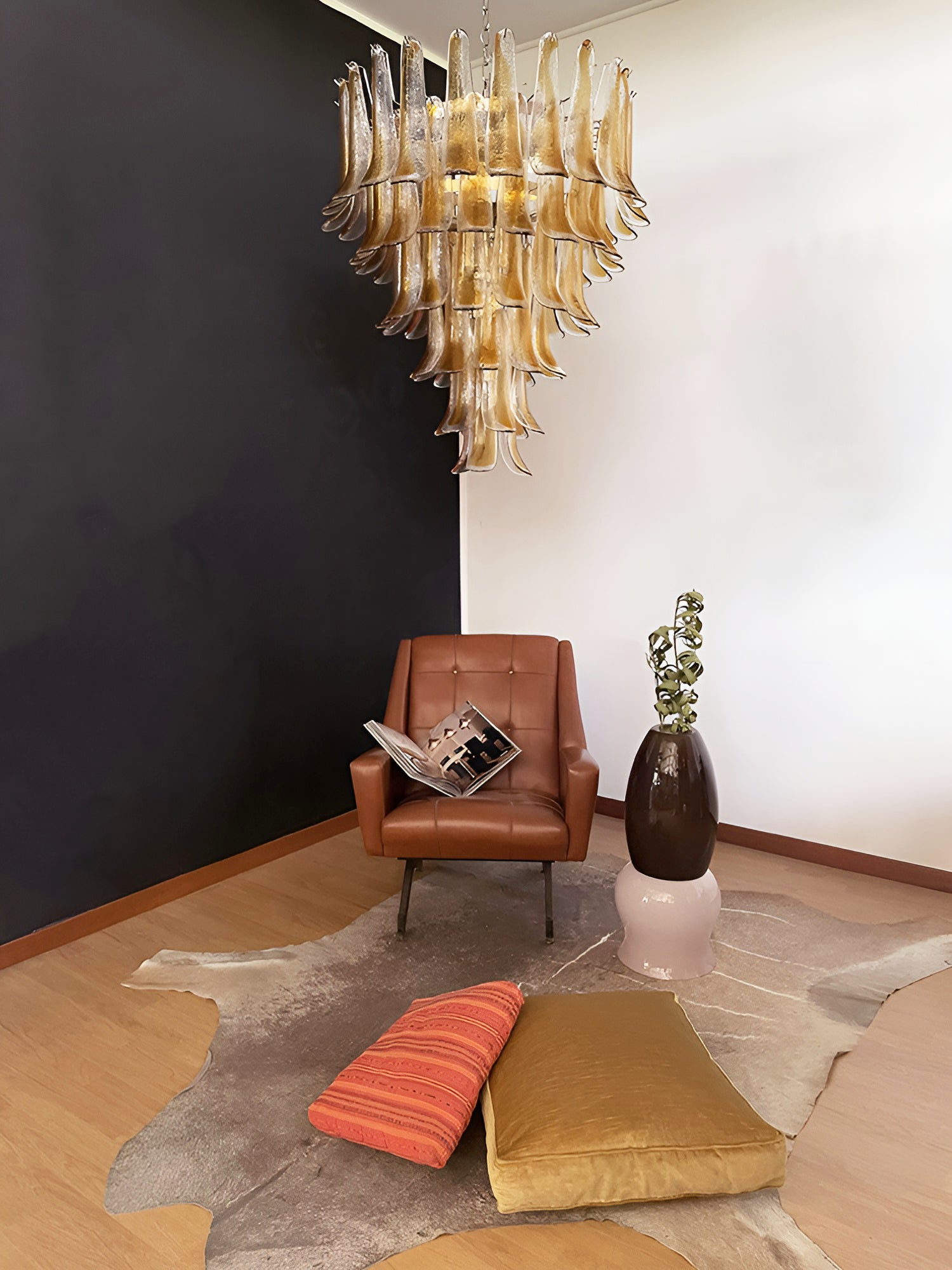 Aurora Chandelier Amber Glass Petals Layered Luxury - Blowlighting