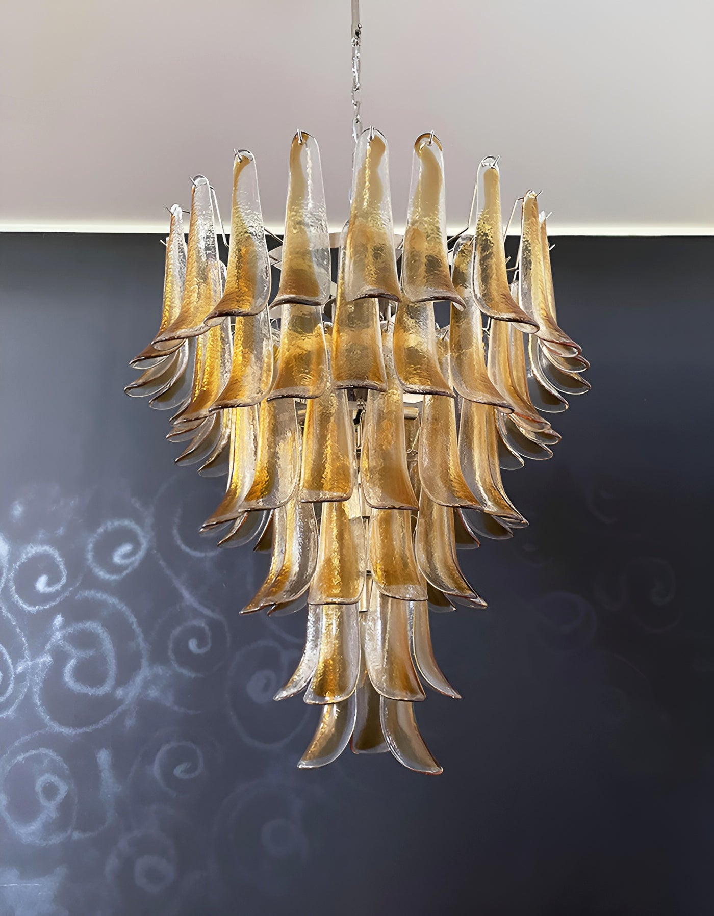 Aurora Chandelier Amber Glass Petals Layered Luxury - Blowlighting