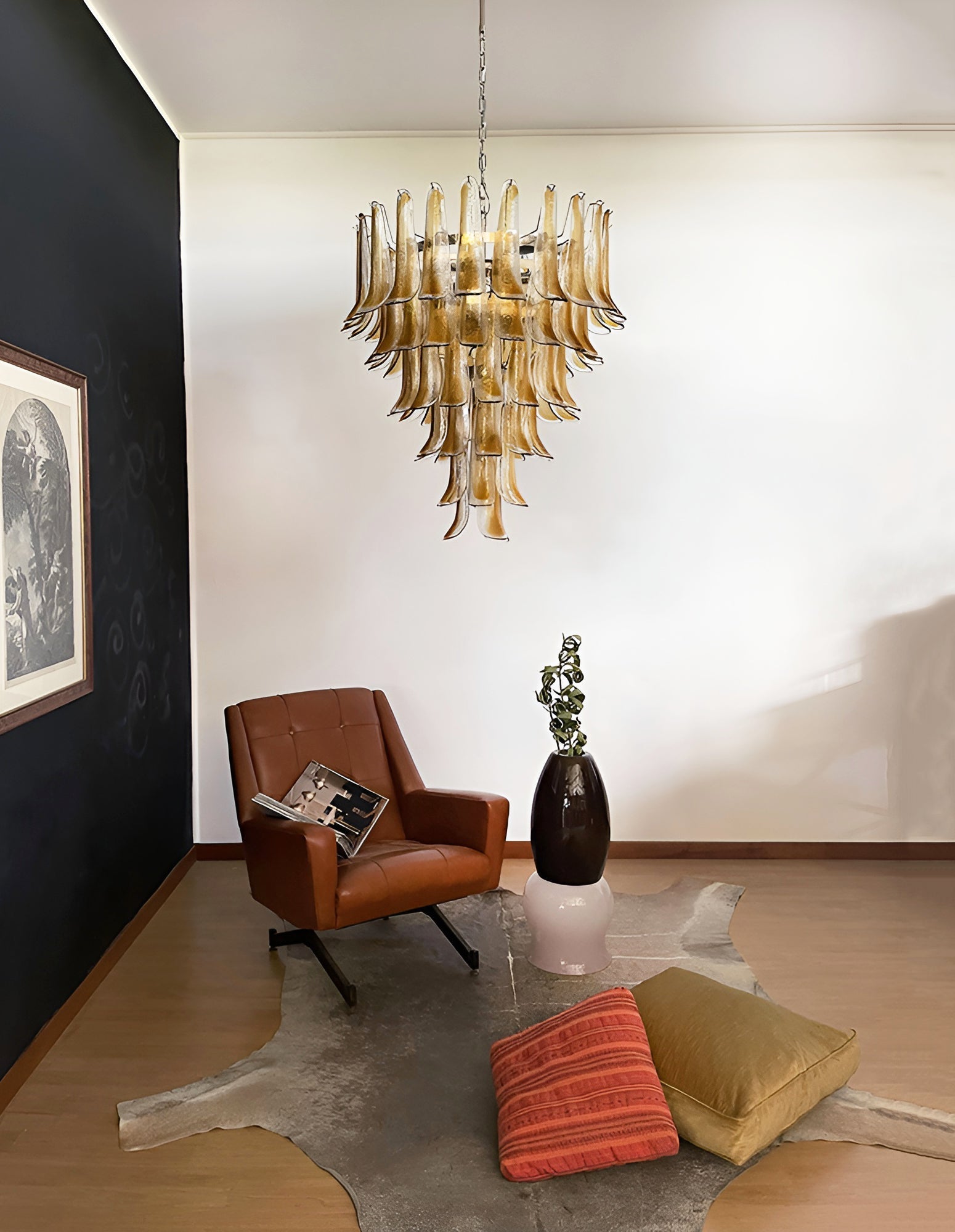 Aurora Chandelier Amber Glass Petals Layered Luxury - Blowlighting