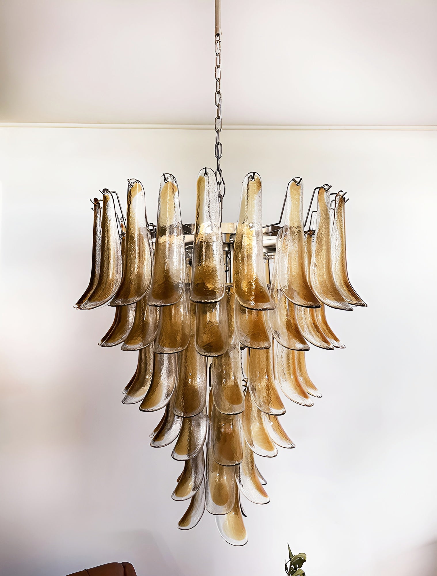 Aurora Chandelier Amber Glass Petals Layered Luxury - Blowlighting