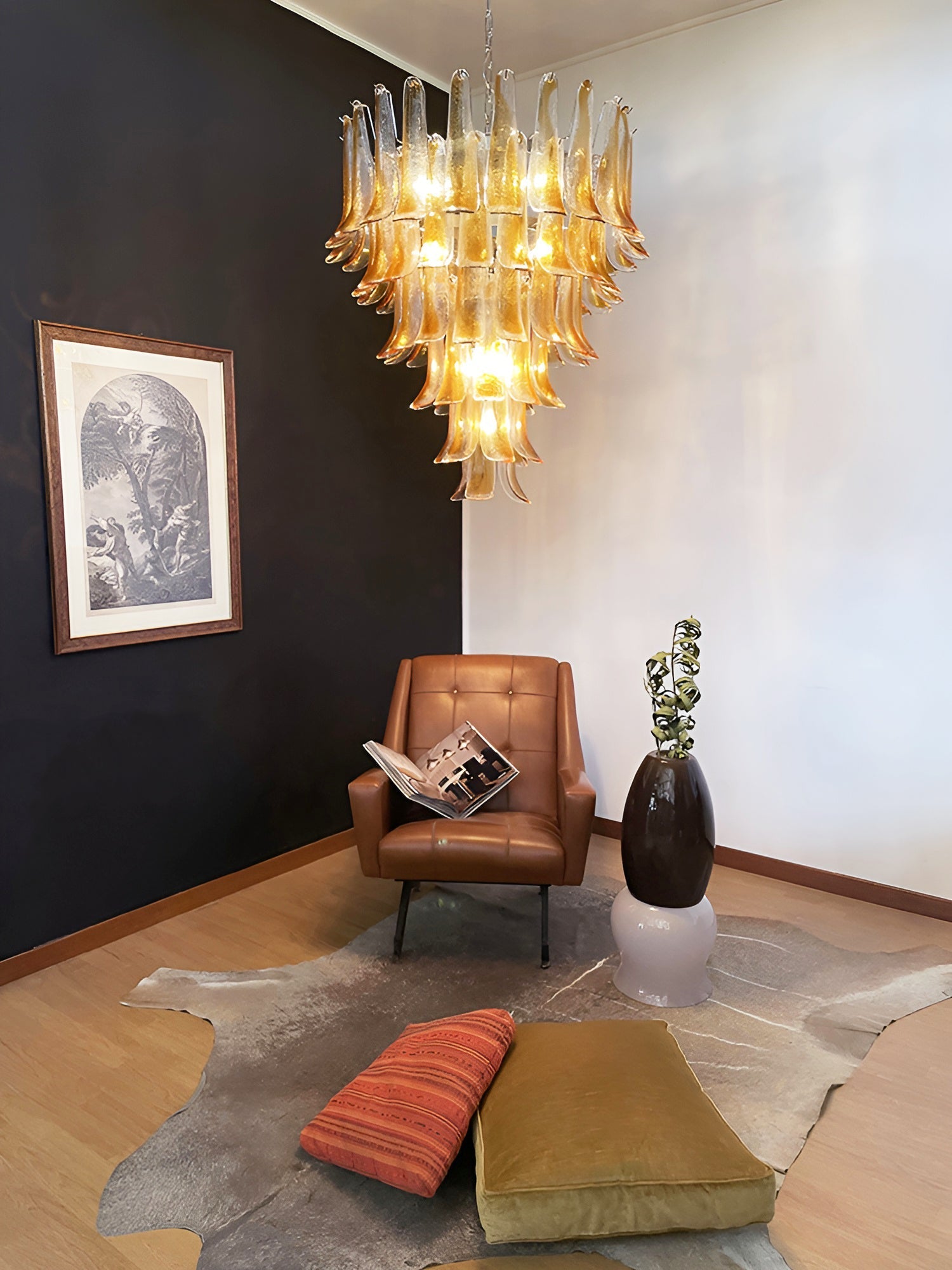 Aurora Chandelier Amber Glass Petals Layered Luxury - Blowlighting