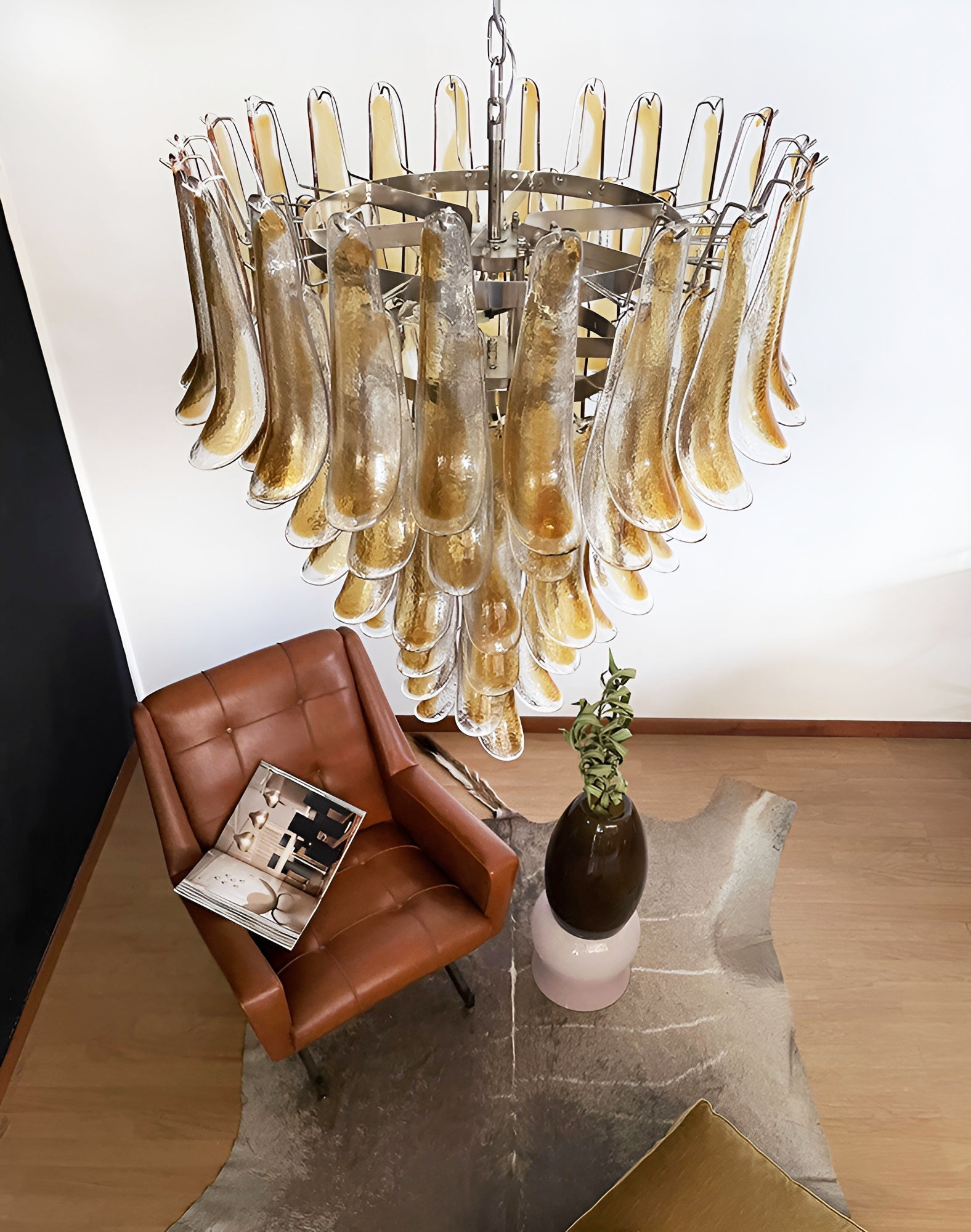 Aurora Chandelier Amber Glass Petals Layered Luxury - Blowlighting