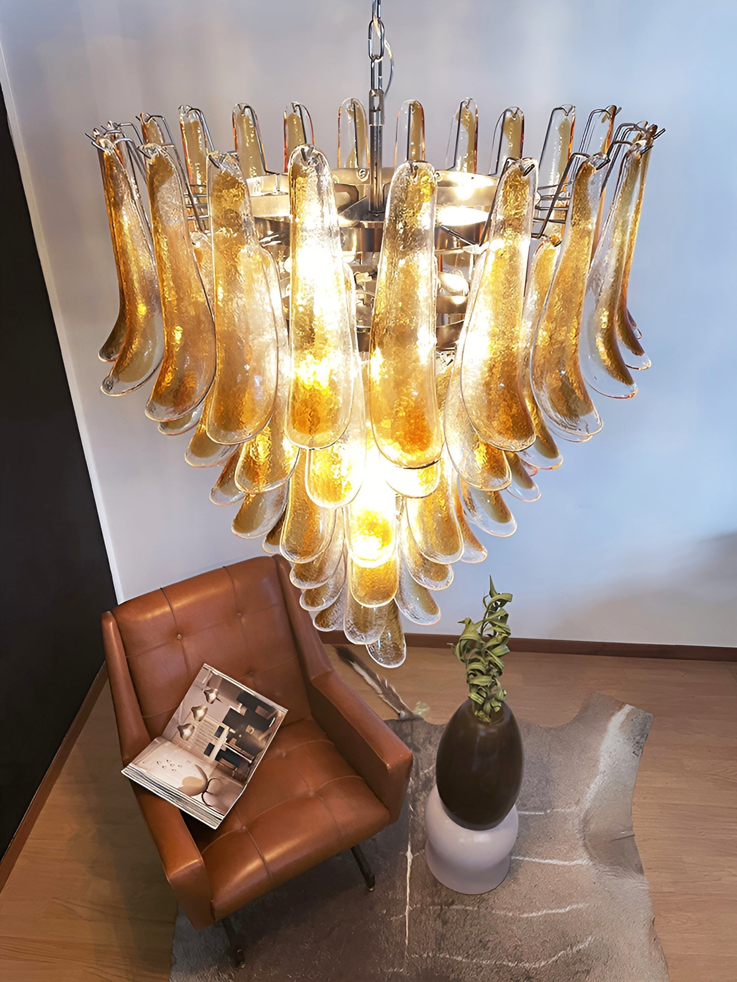 Aurora Chandelier Amber Glass Petals Layered Luxury - Blowlighting