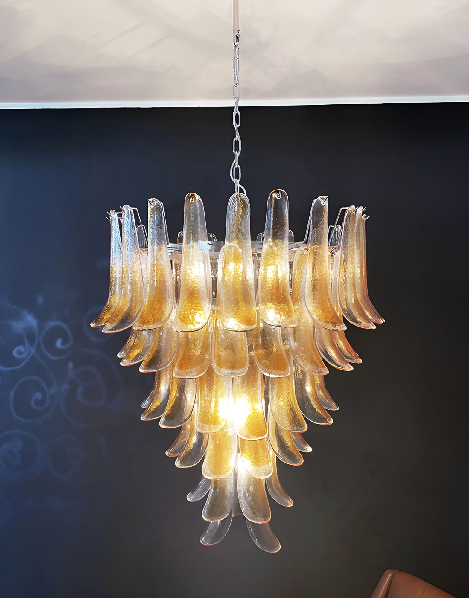 Aurora Chandelier Amber Glass Petals Layered Luxury - Blowlighting