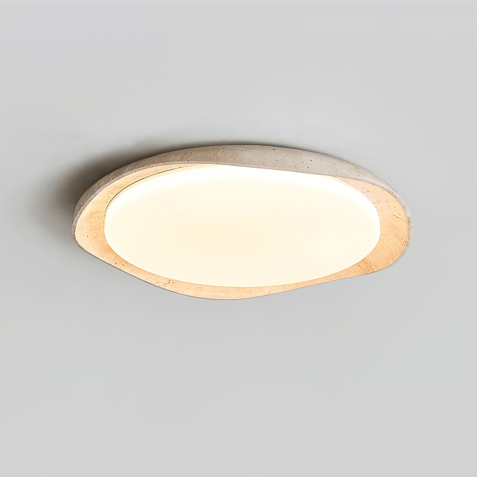 Adoros Rimmed-Circle Travertine Ceiling Light - Blowlighting