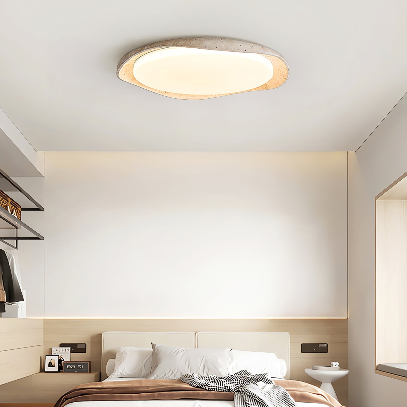 Adoros Rimmed-Circle Travertine Ceiling Light - Blowlighting
