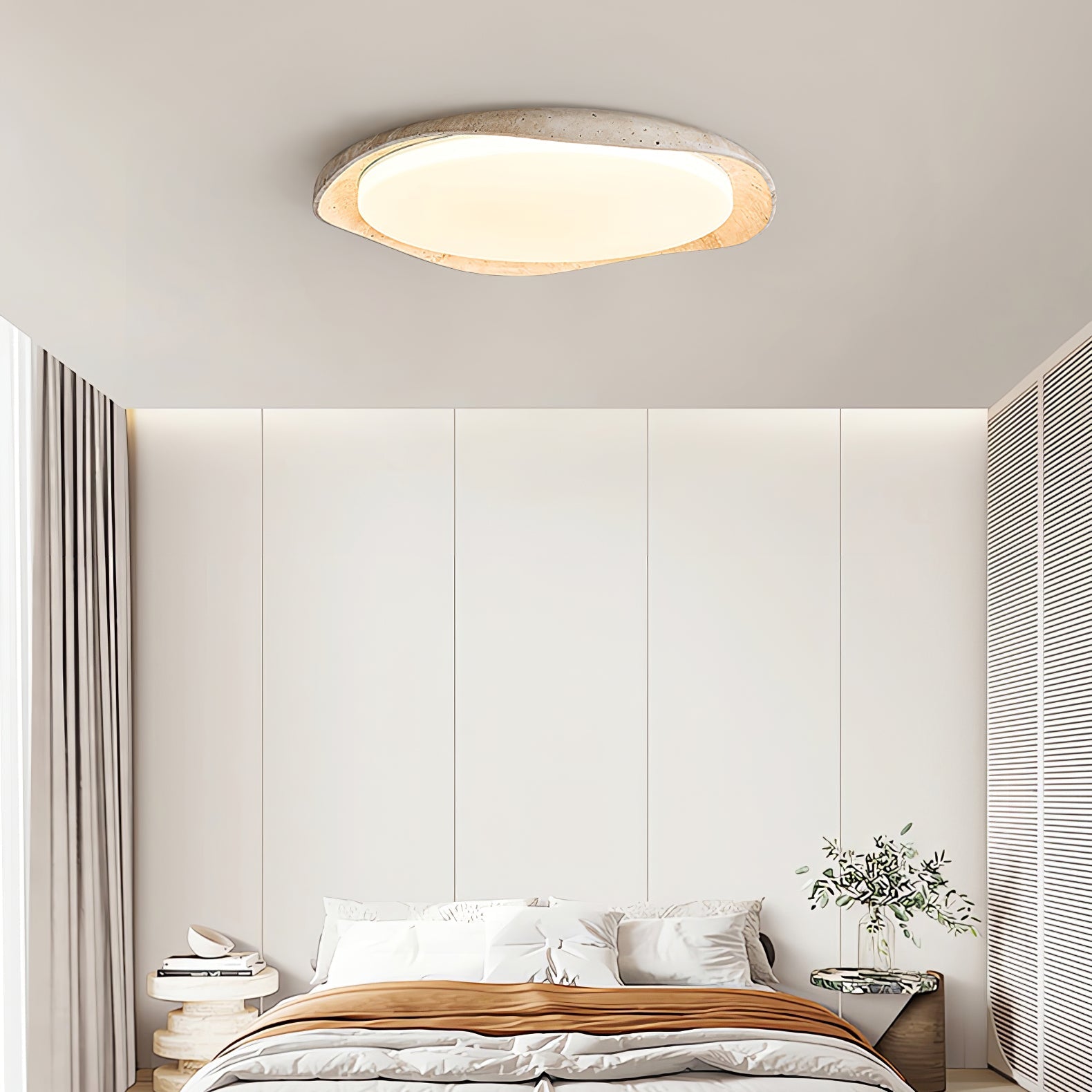Adoros Rimmed-Circle Travertine Ceiling Light - Blowlighting