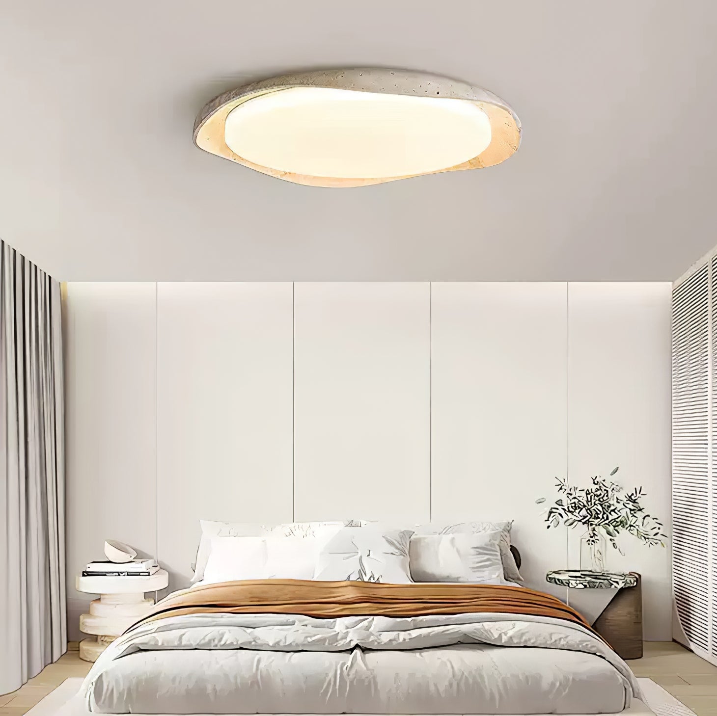 Adoros Rimmed-Circle Travertine Ceiling Light - Blowlighting