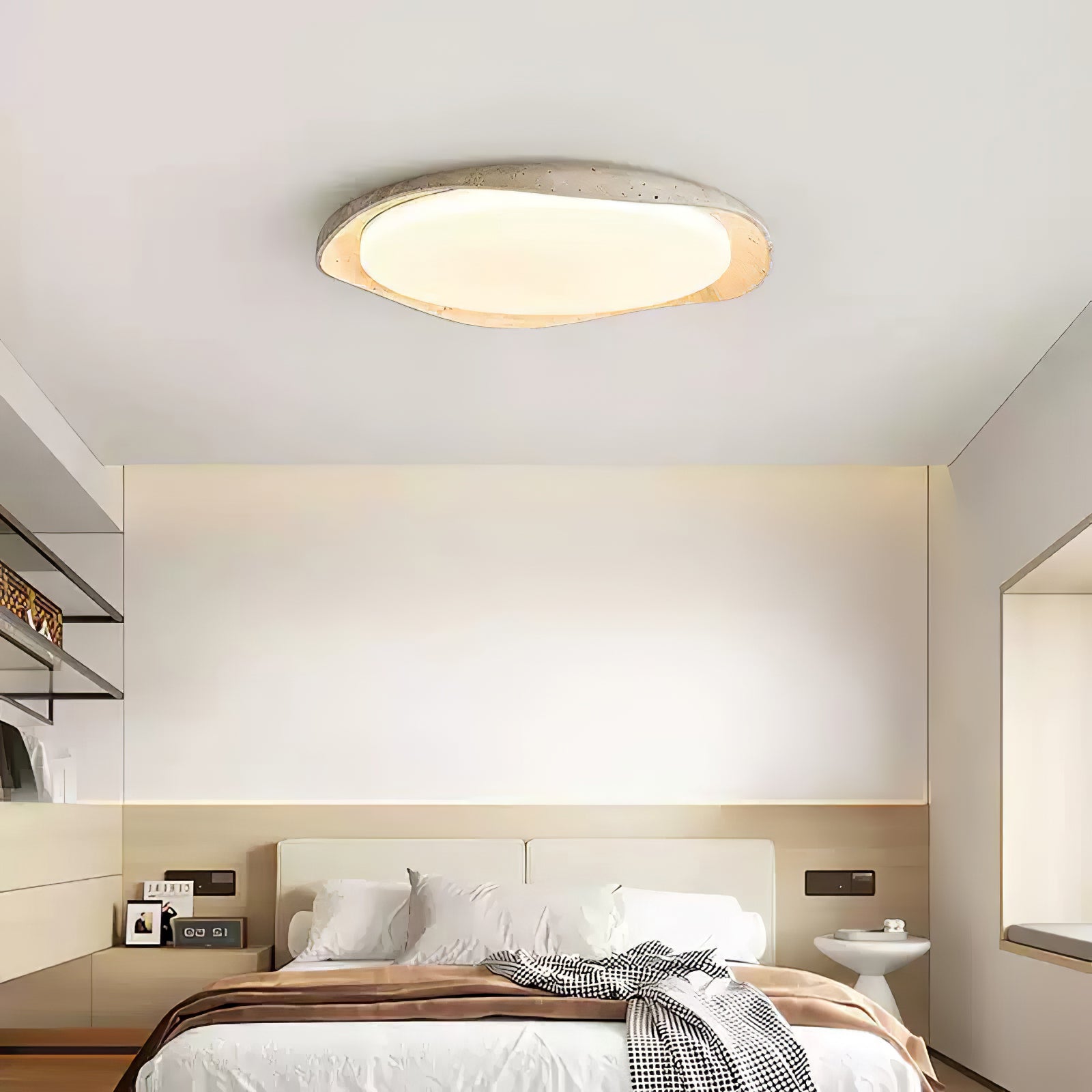 Adoros Rimmed-Circle Travertine Ceiling Light - Blowlighting