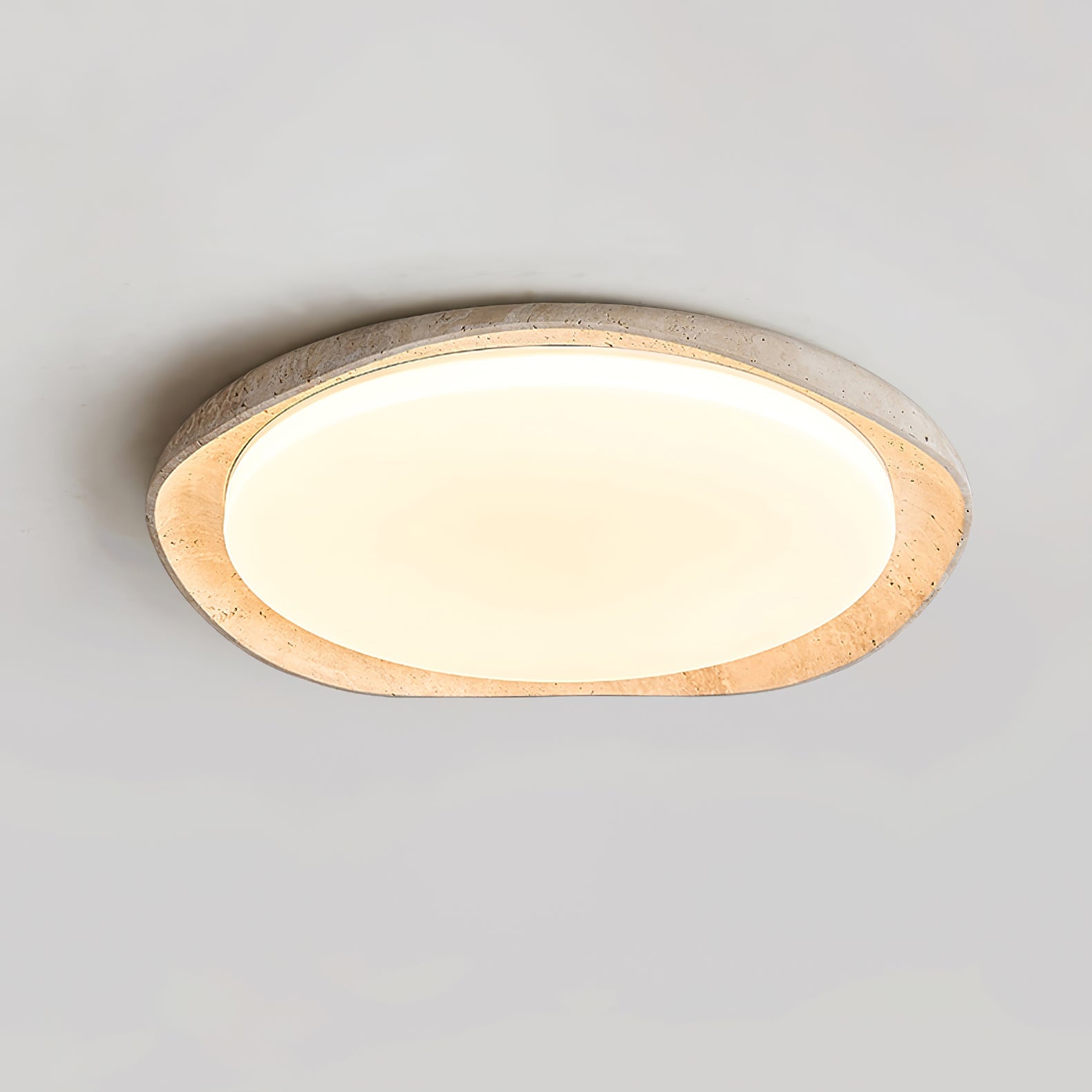 Adoros Rimmed-Circle Travertine Ceiling Light - Blowlighting