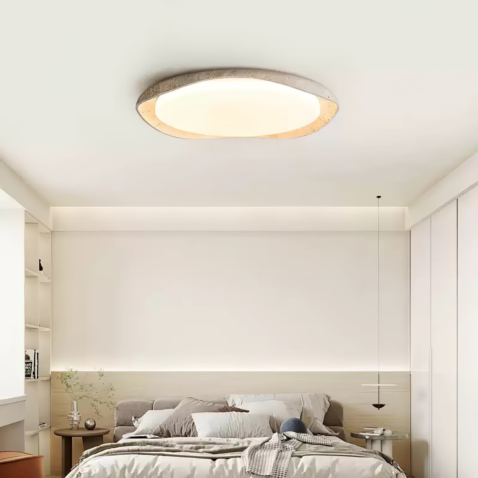 Adoros Rimmed-Circle Travertine Ceiling Light - Blowlighting