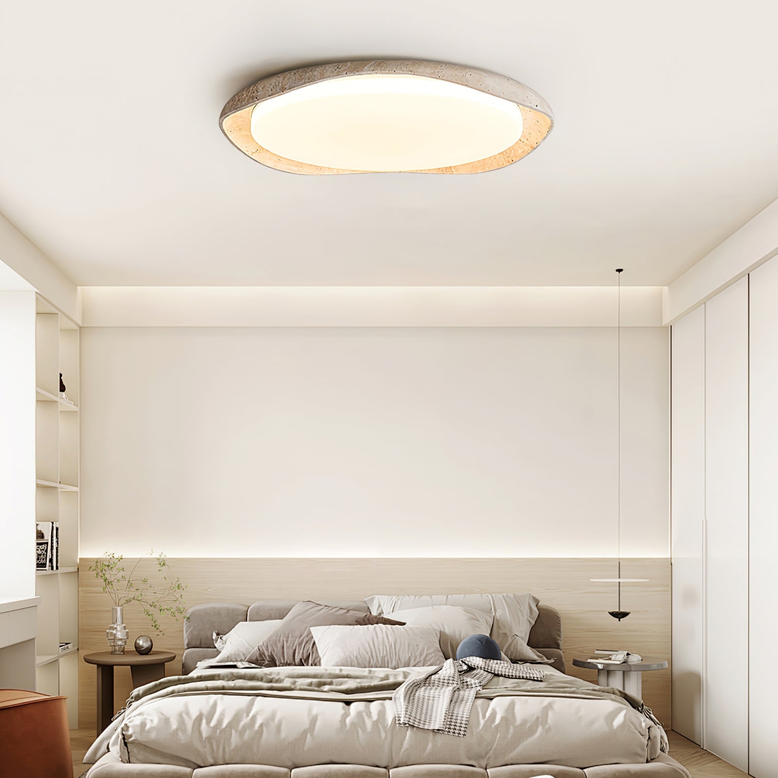 Adoros Rimmed-Circle Travertine Ceiling Light - Blowlighting