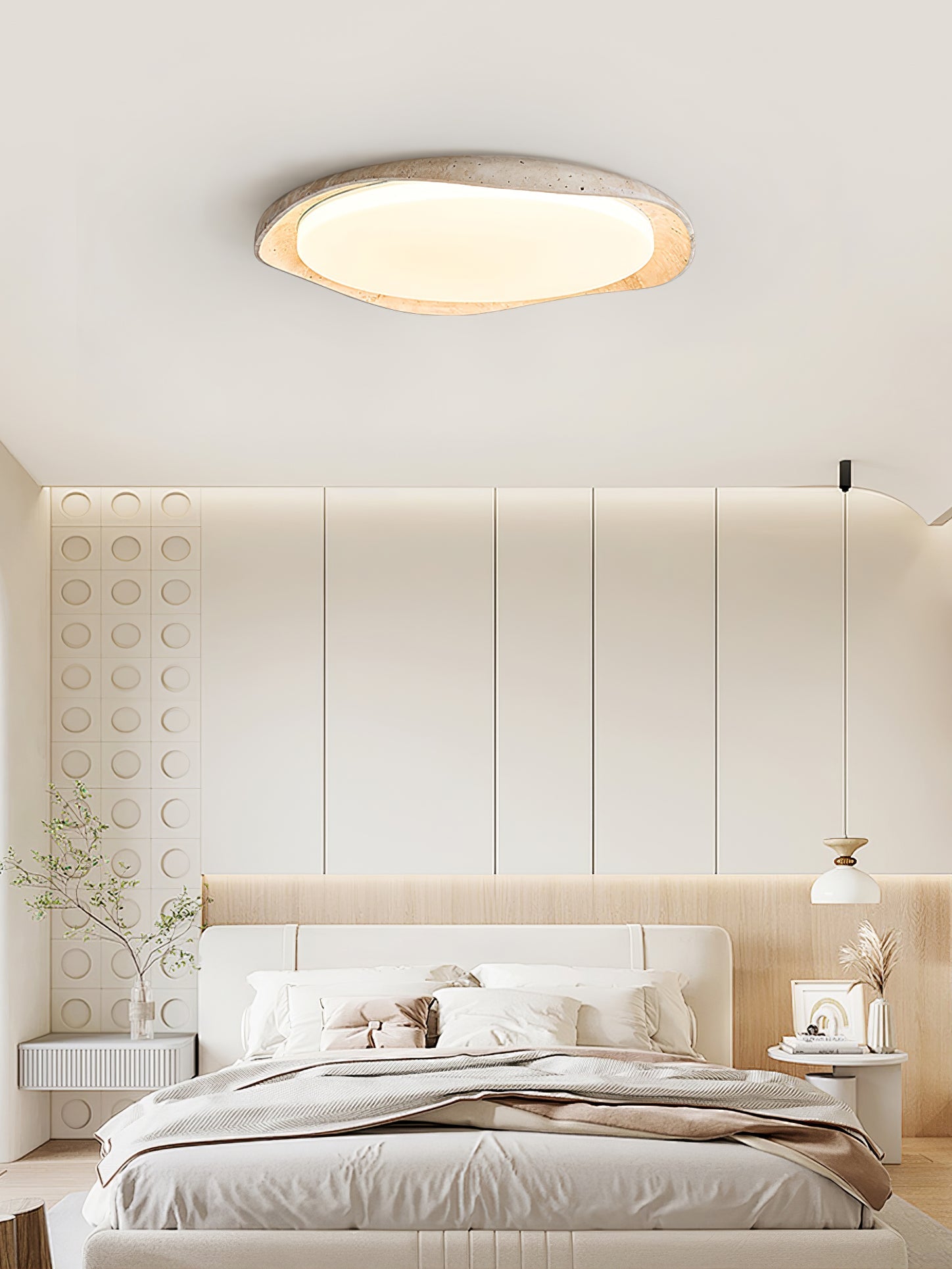 Adoros Rimmed-Circle Travertine Ceiling Light - Blowlighting