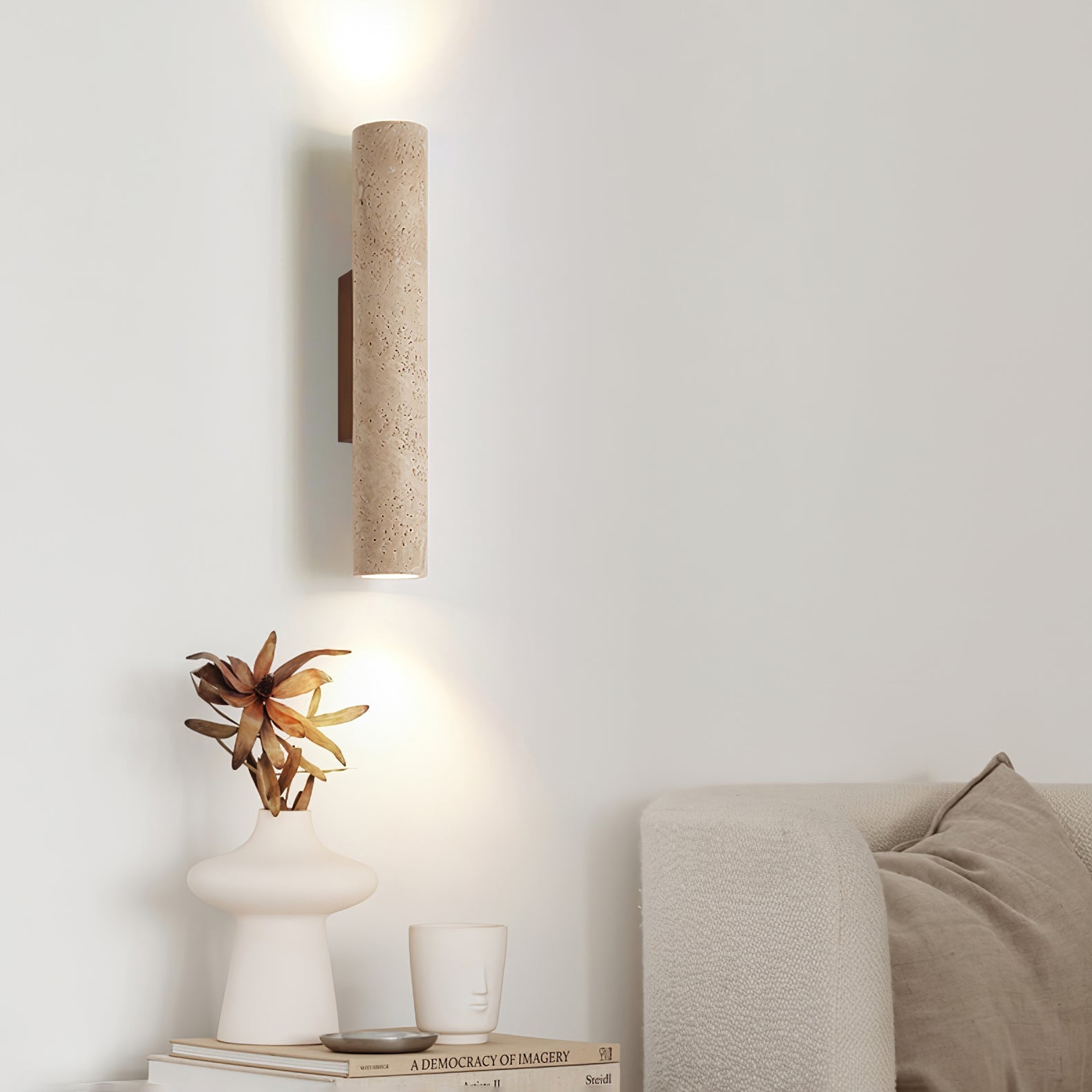 Olvaros Slim Cylinder Travertine Wall Light - Blowlighting