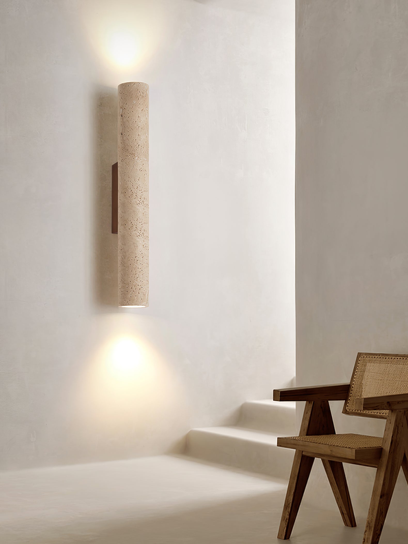 Olvaros Slim Cylinder Travertine Wall Light - Blowlighting