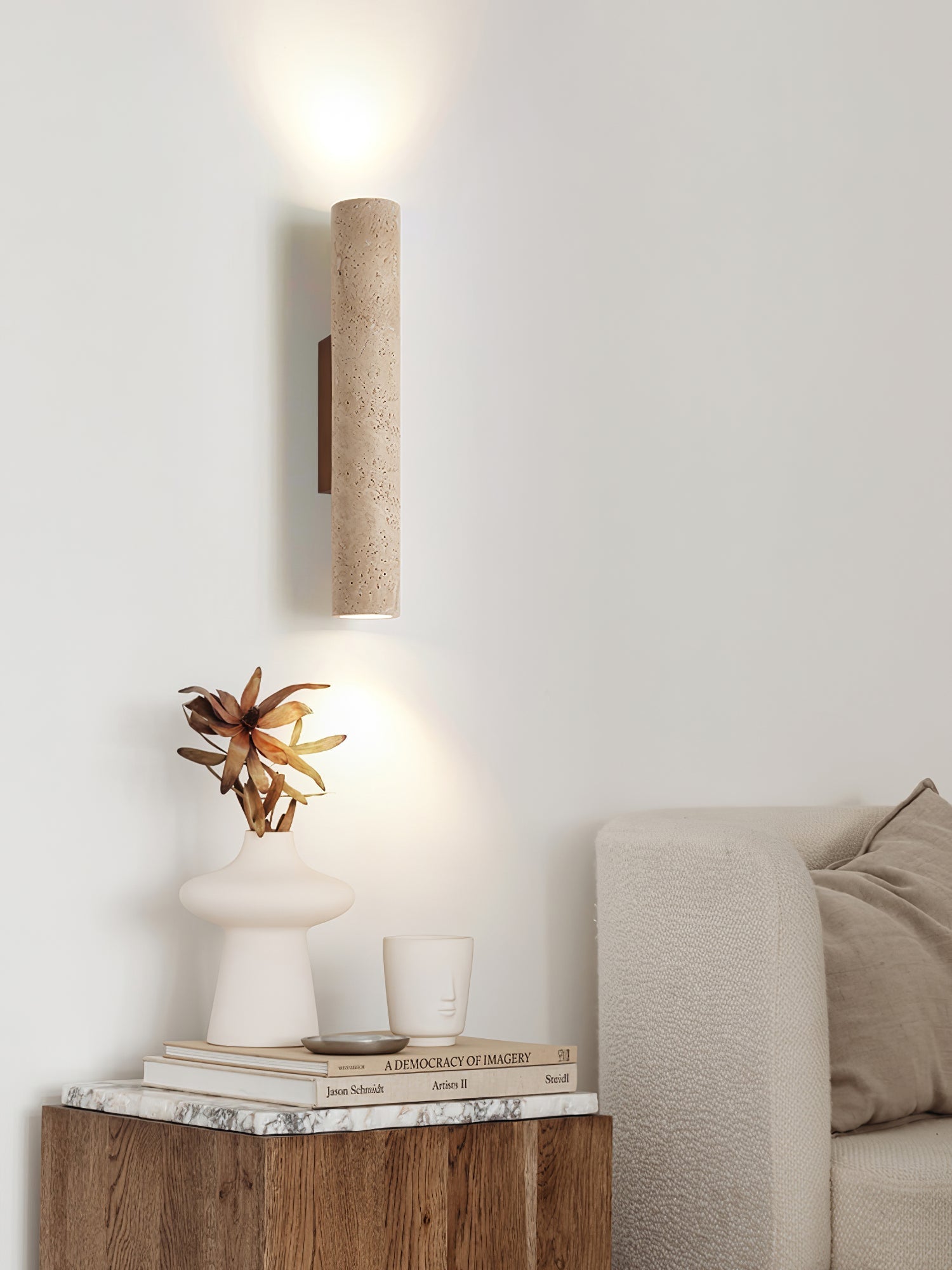 Olvaros Slim Cylinder Travertine Wall Light - Blowlighting