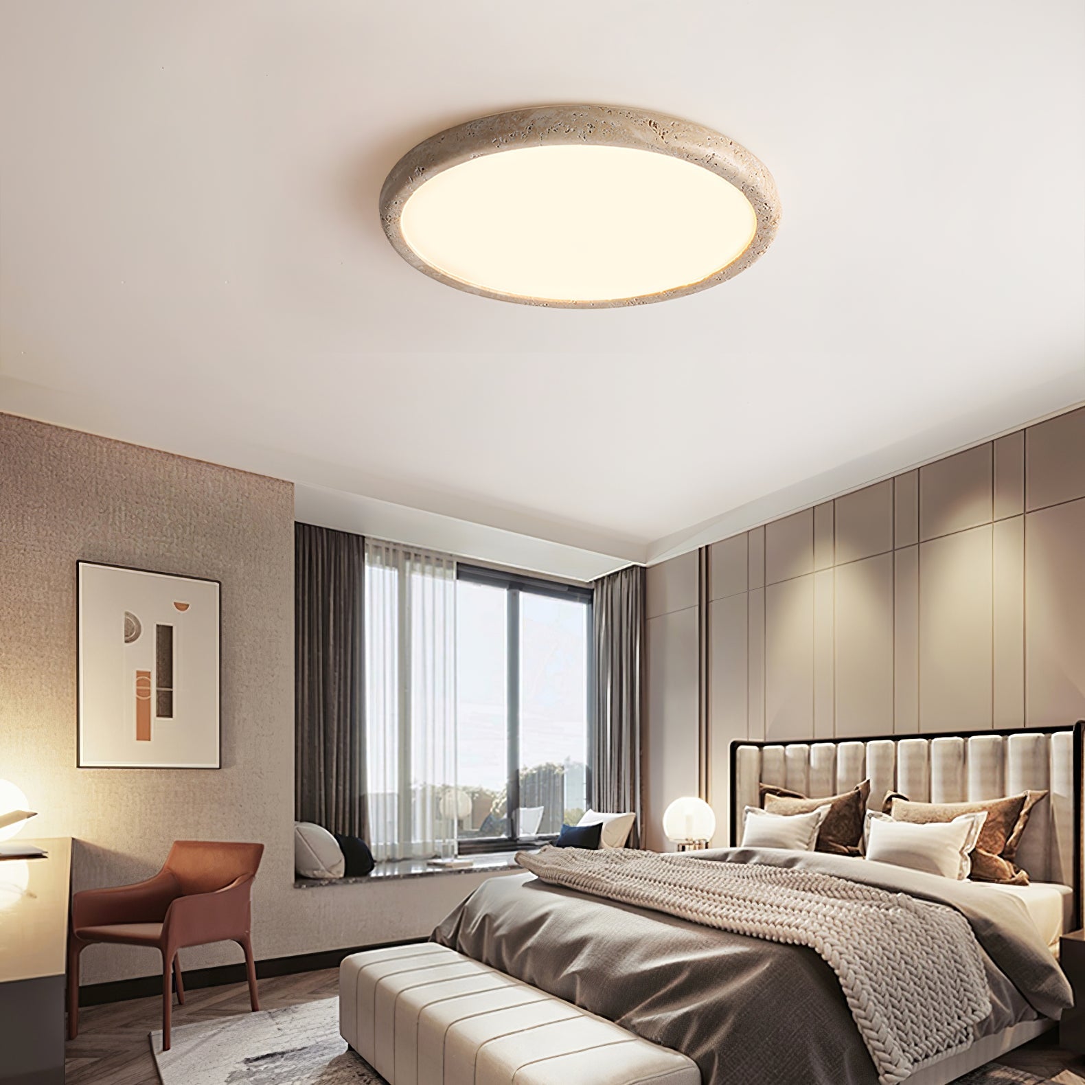 Aurrina Ring Frame Travertine Ceiling Light - Blowlighting