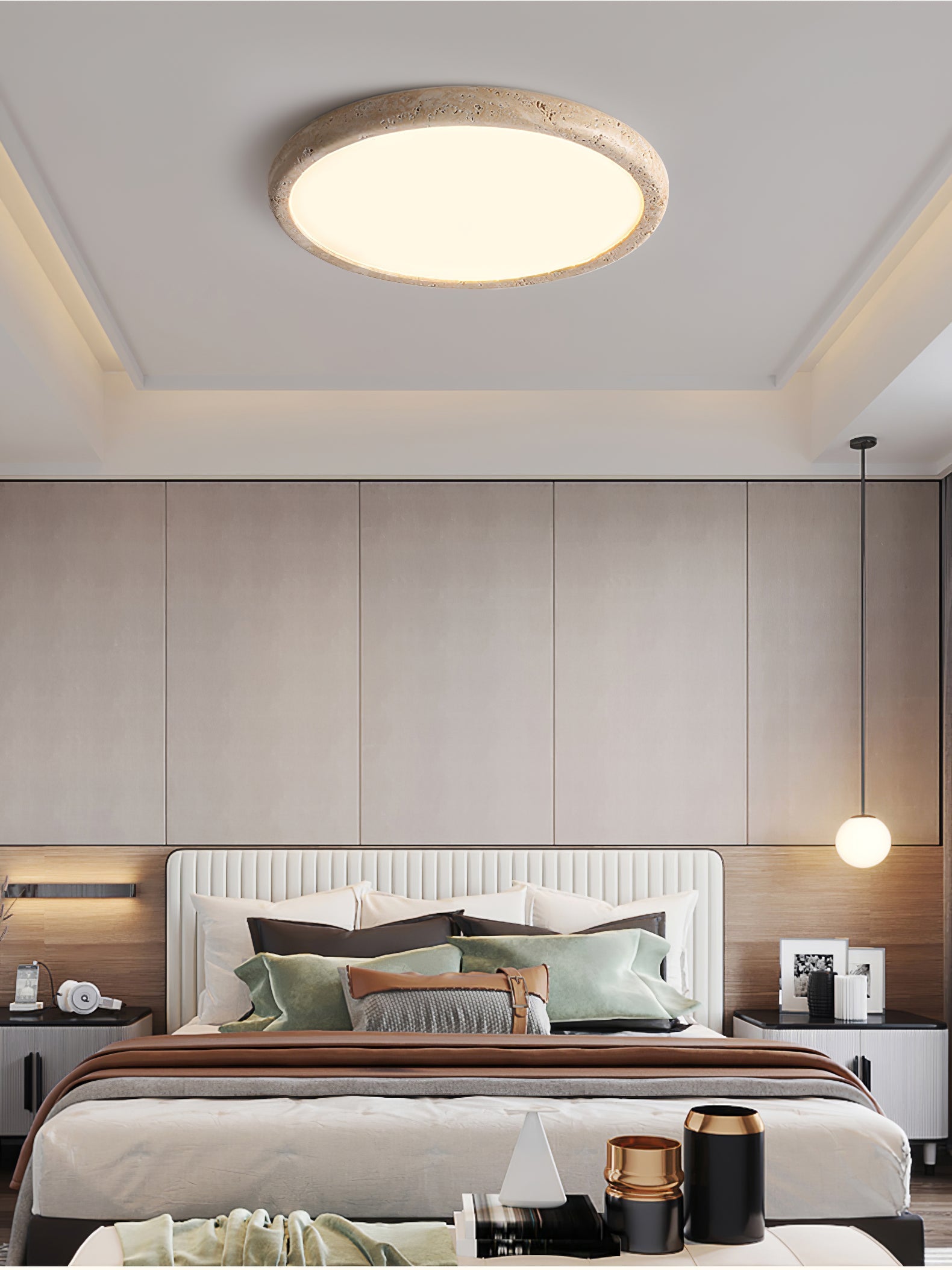 Aurrina Ring Frame Travertine Ceiling Light - Blowlighting