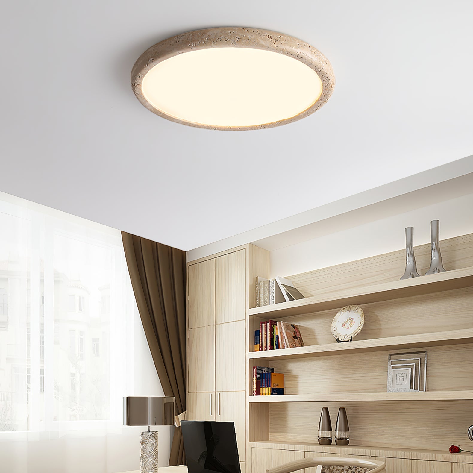 Aurrina Ring Frame Travertine Ceiling Light - Blowlighting