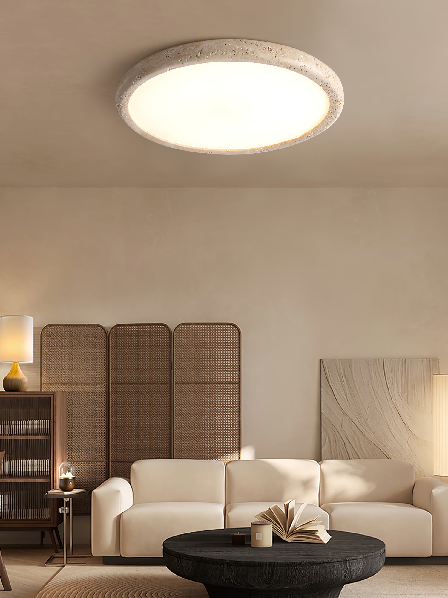 Aurrina Ring Frame Travertine Ceiling Light - Blowlighting