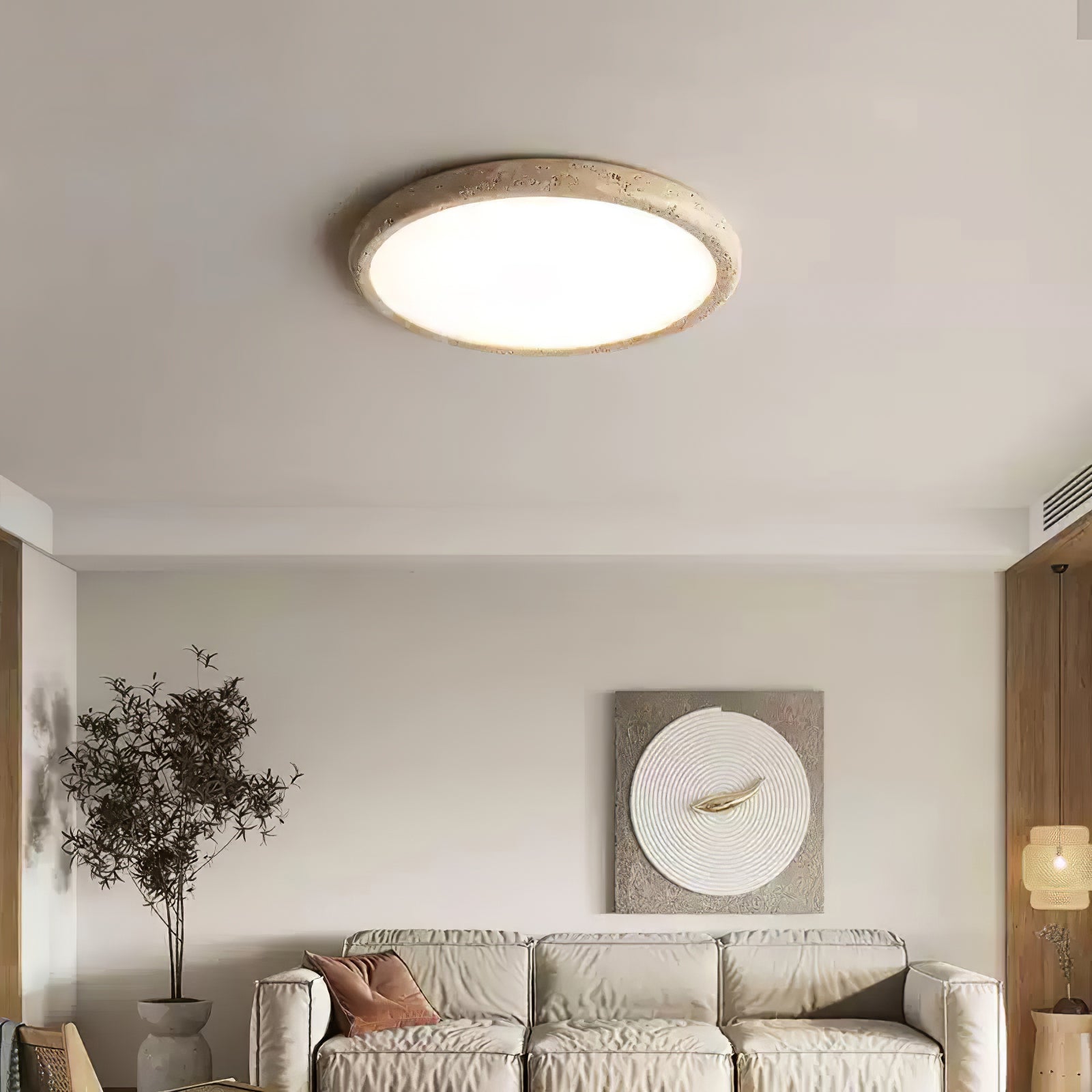Aurrina Ring Frame Travertine Ceiling Light - Blowlighting