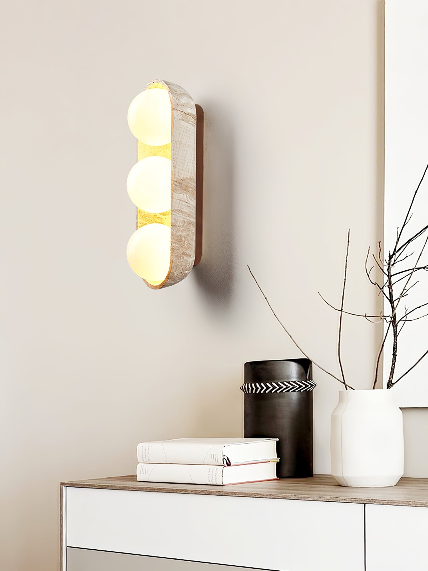 Trio Globe Travertine Wall Sconce - Blowlighting