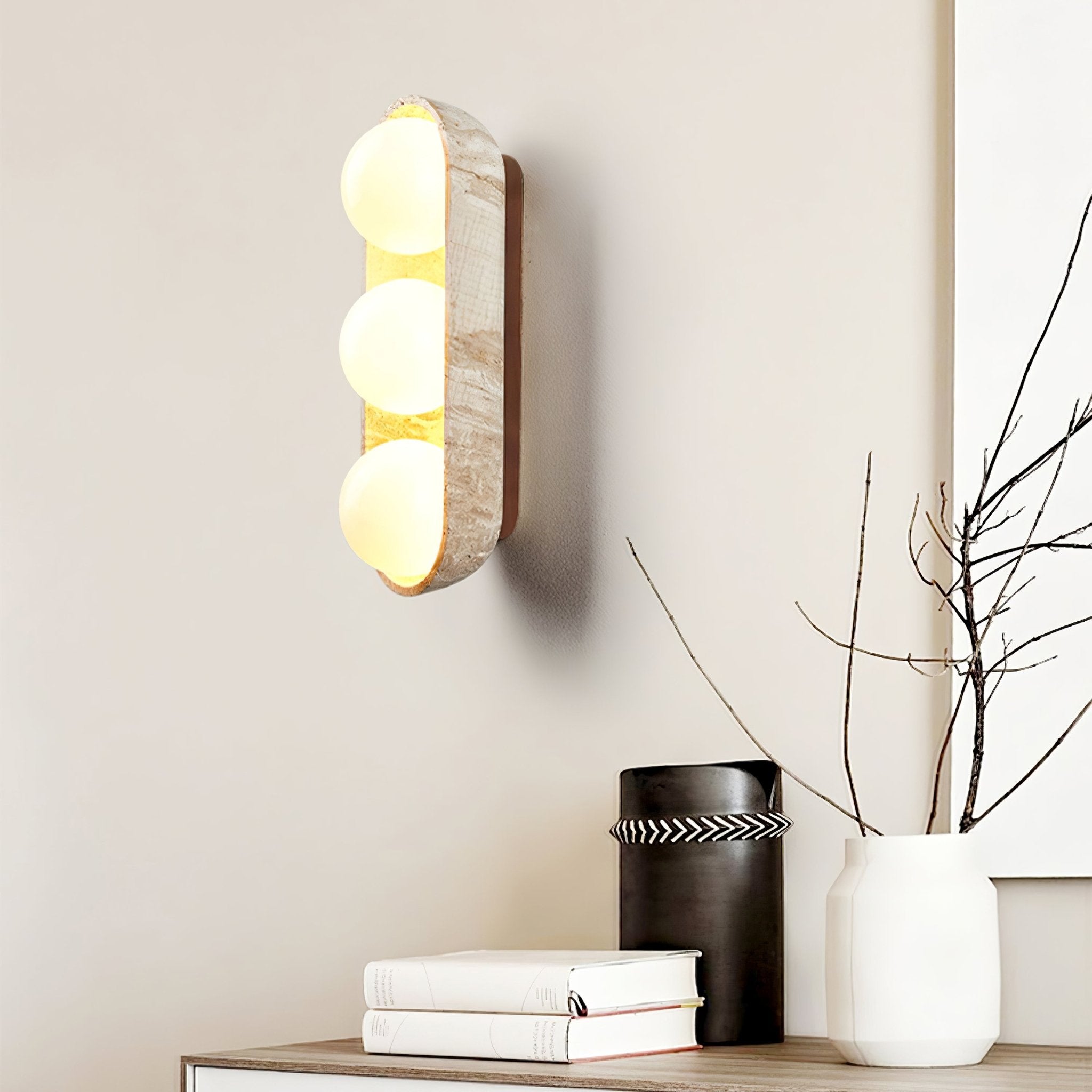 Trio Globe Travertine Wall Sconce - Blowlighting