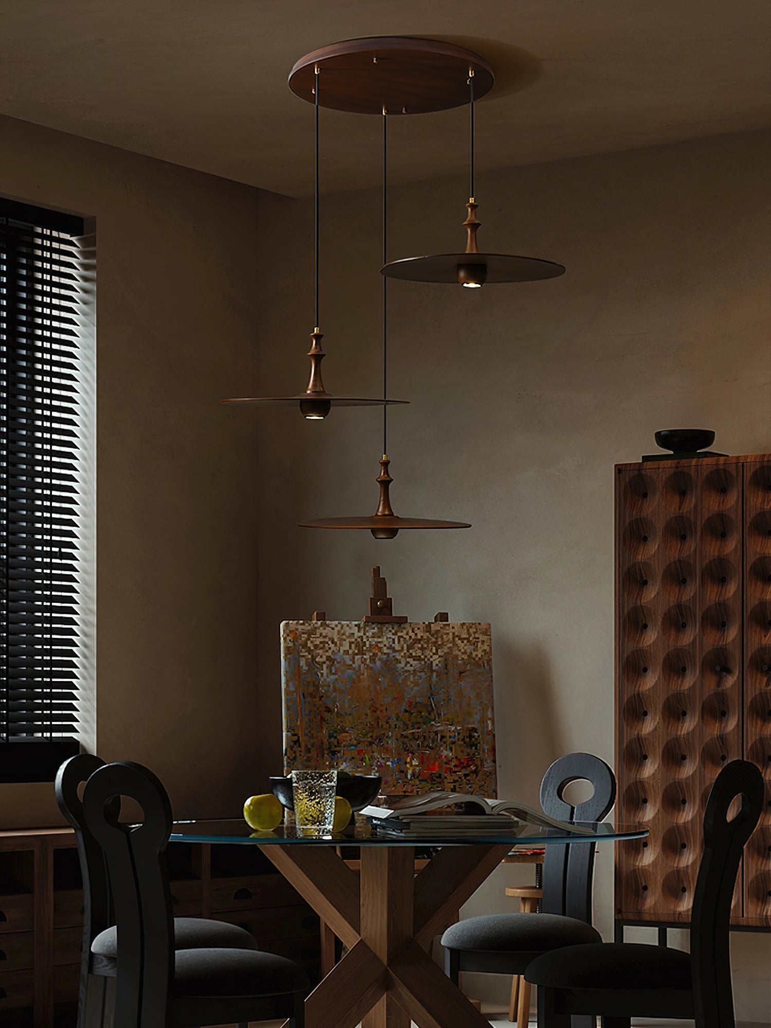 Syrinyra Sculptural Wood Disc Pendant Light - Blowlighting