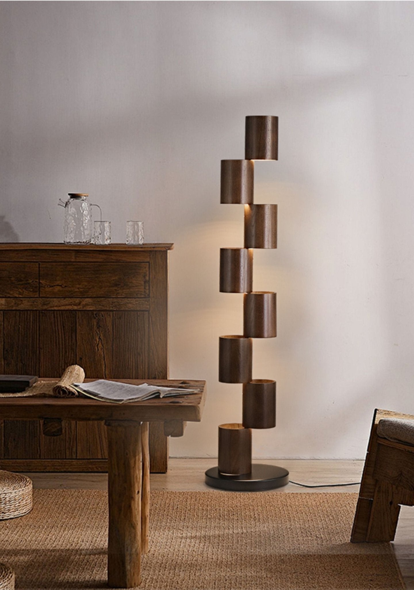 Stacked Wood Tower Floor Lamp - Vakkerlight