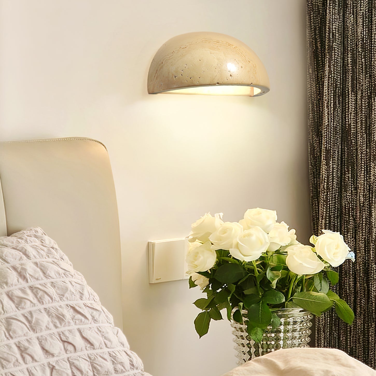 Vethayra Half-Dome Travertine Wall Light - Blowlighting