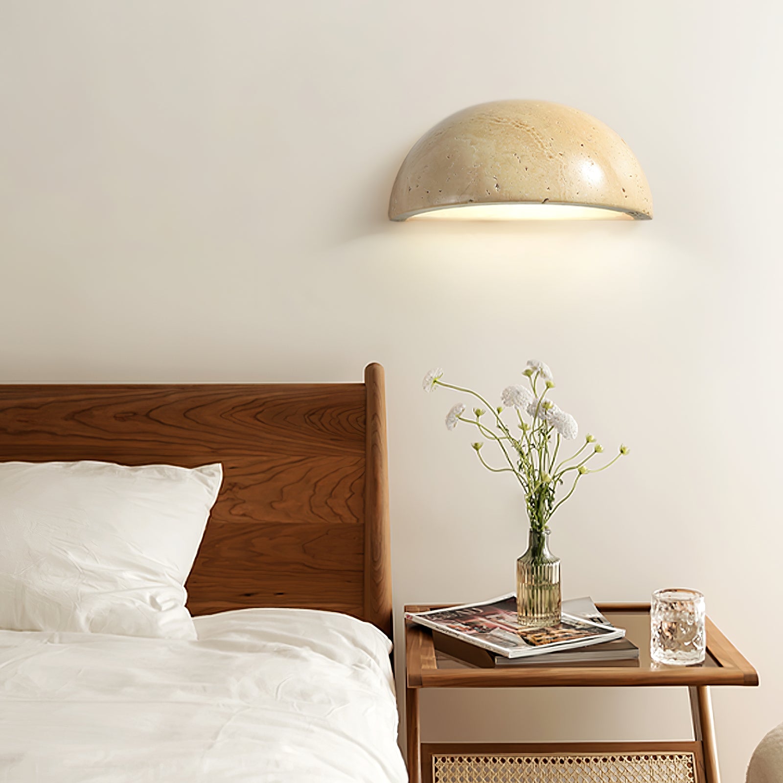 Vethayra Half-Dome Travertine Wall Light - Blowlighting