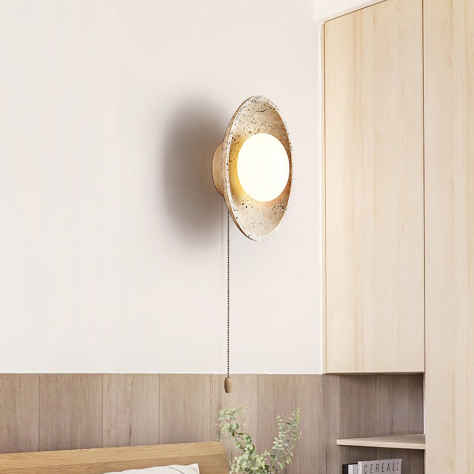 Vephair Bowl-Frame Travertine Wall Light - Blowlighting