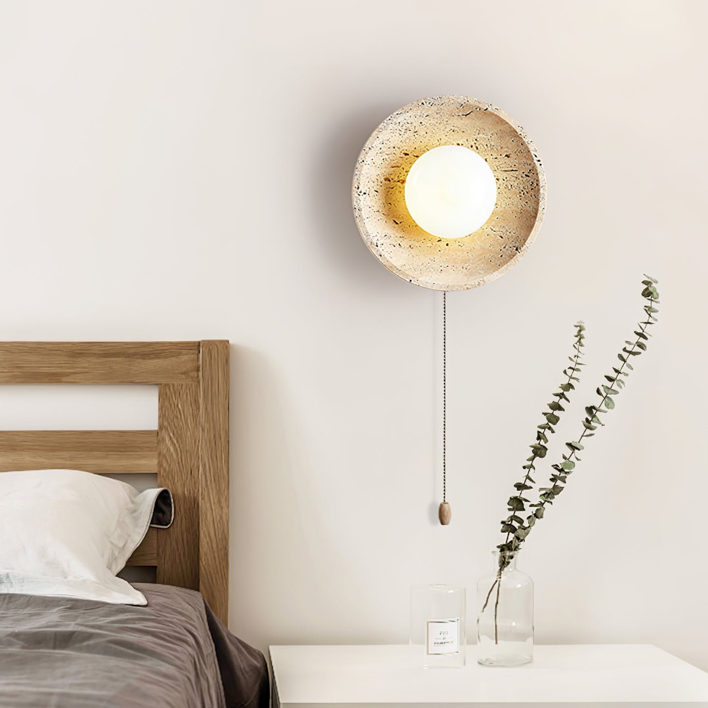 Vephair Bowl-Frame Travertine Wall Light - Blowlighting