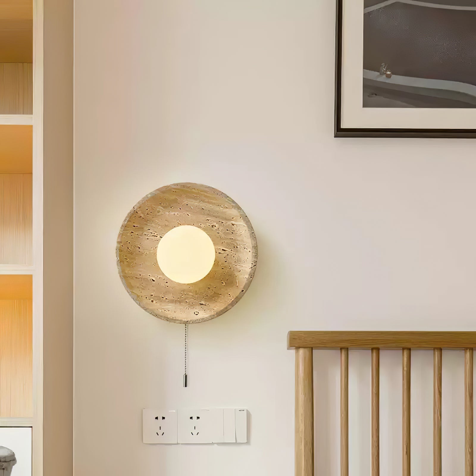 Vephair Bowl-Frame Travertine Wall Light - Blowlighting