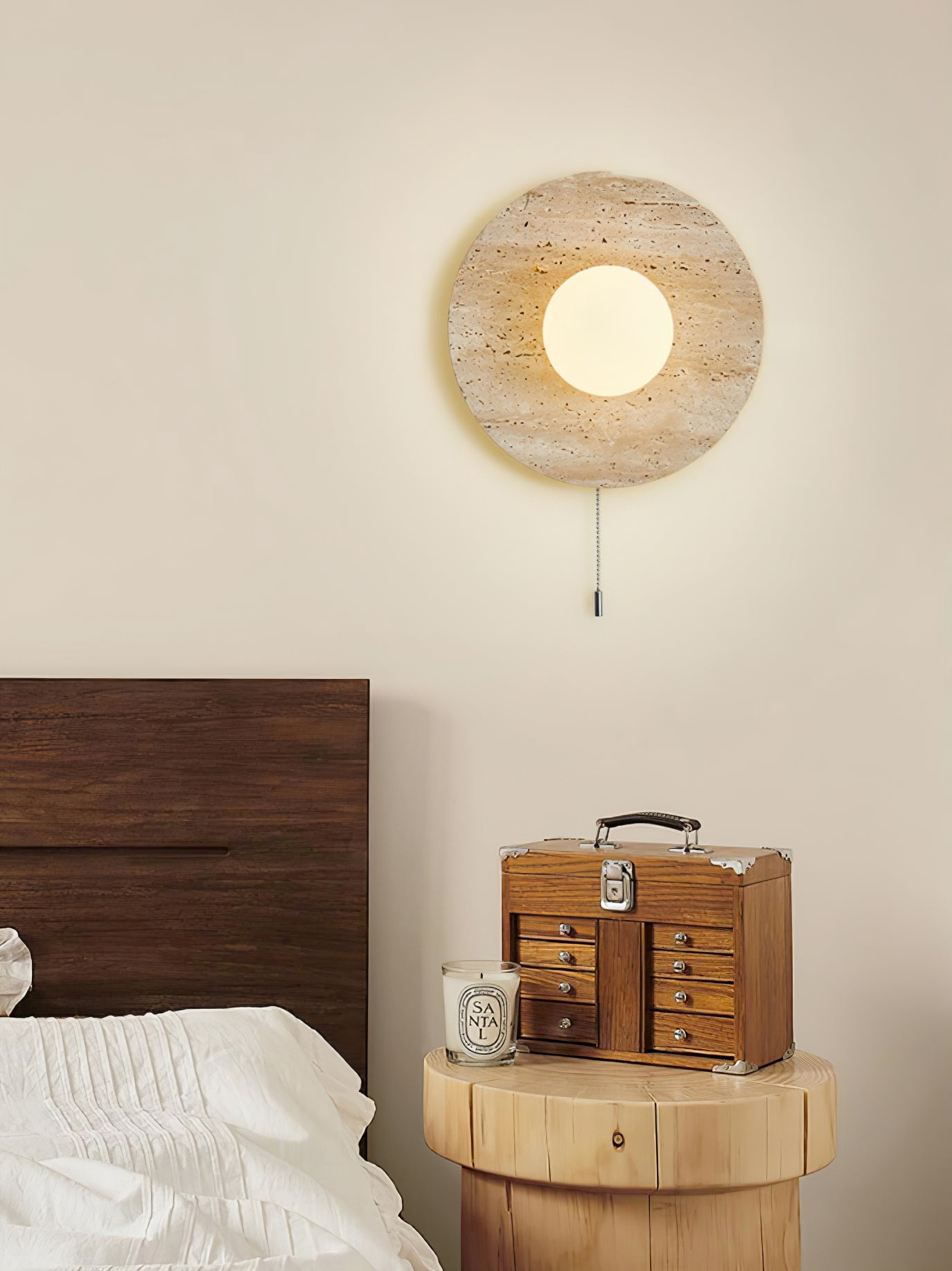 Vephair Bowl-Frame Travertine Wall Light - Blowlighting