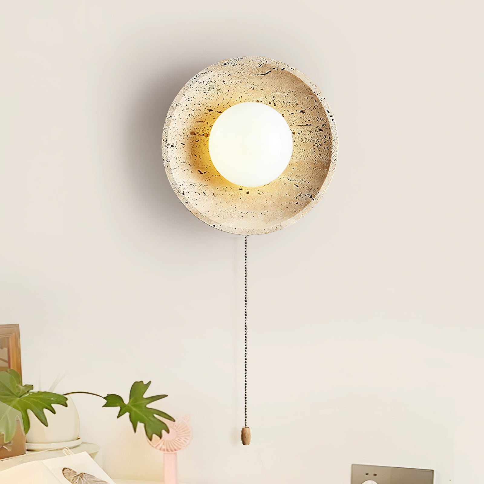 Vephair Bowl-Frame Travertine Wall Light - Blowlighting