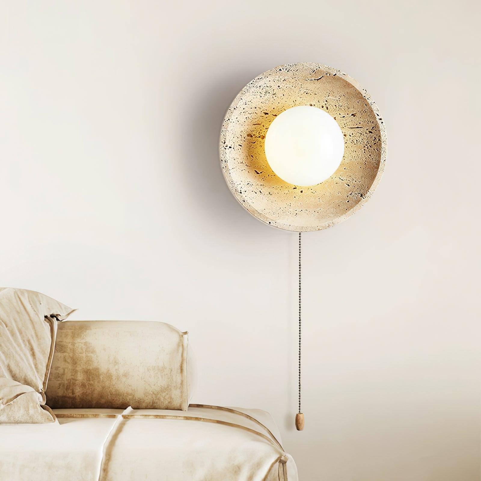Vephair Bowl-Frame Travertine Wall Light - Blowlighting