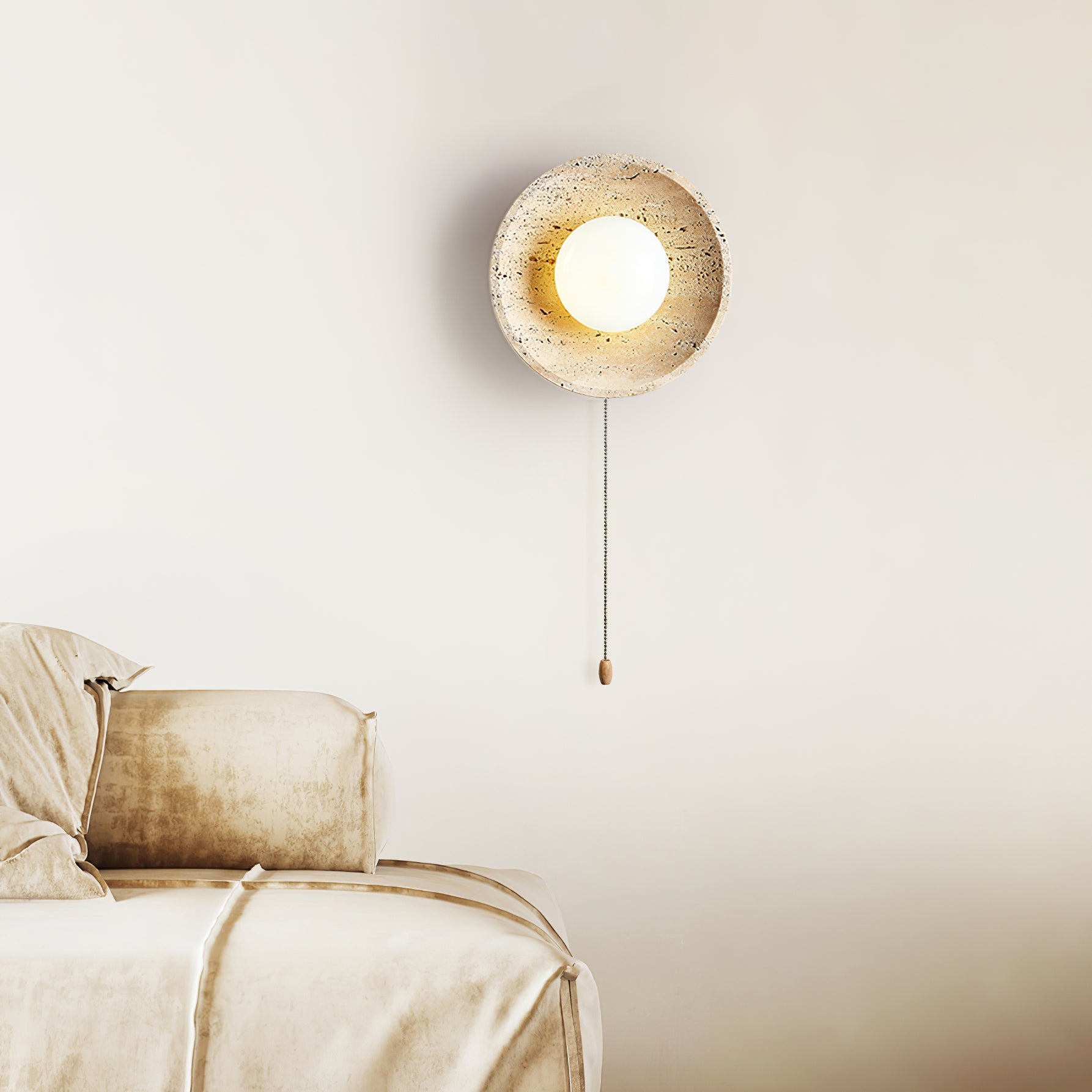 Vephair Bowl-Frame Travertine Wall Light - Blowlighting