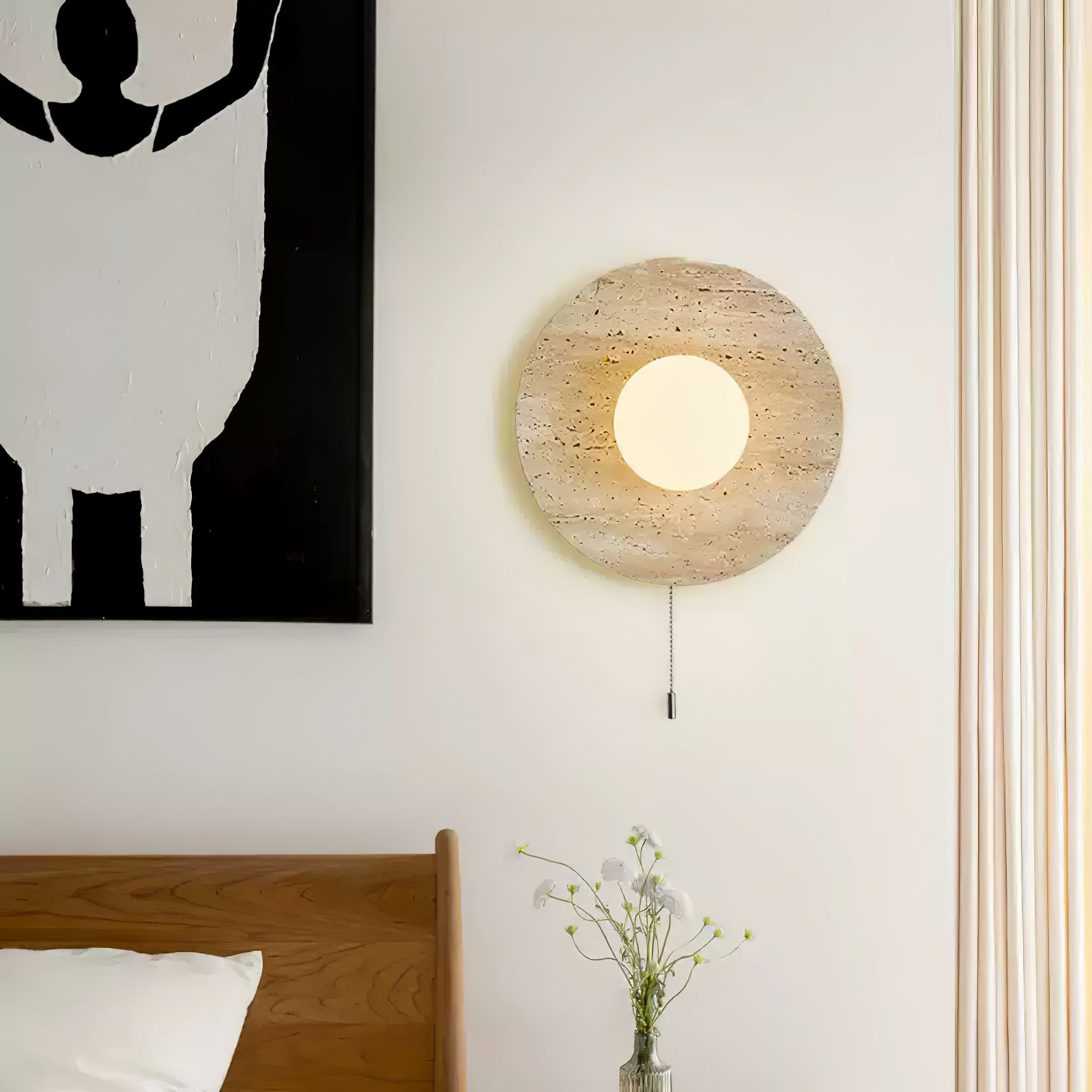 Vephair Bowl-Frame Travertine Wall Light - Blowlighting