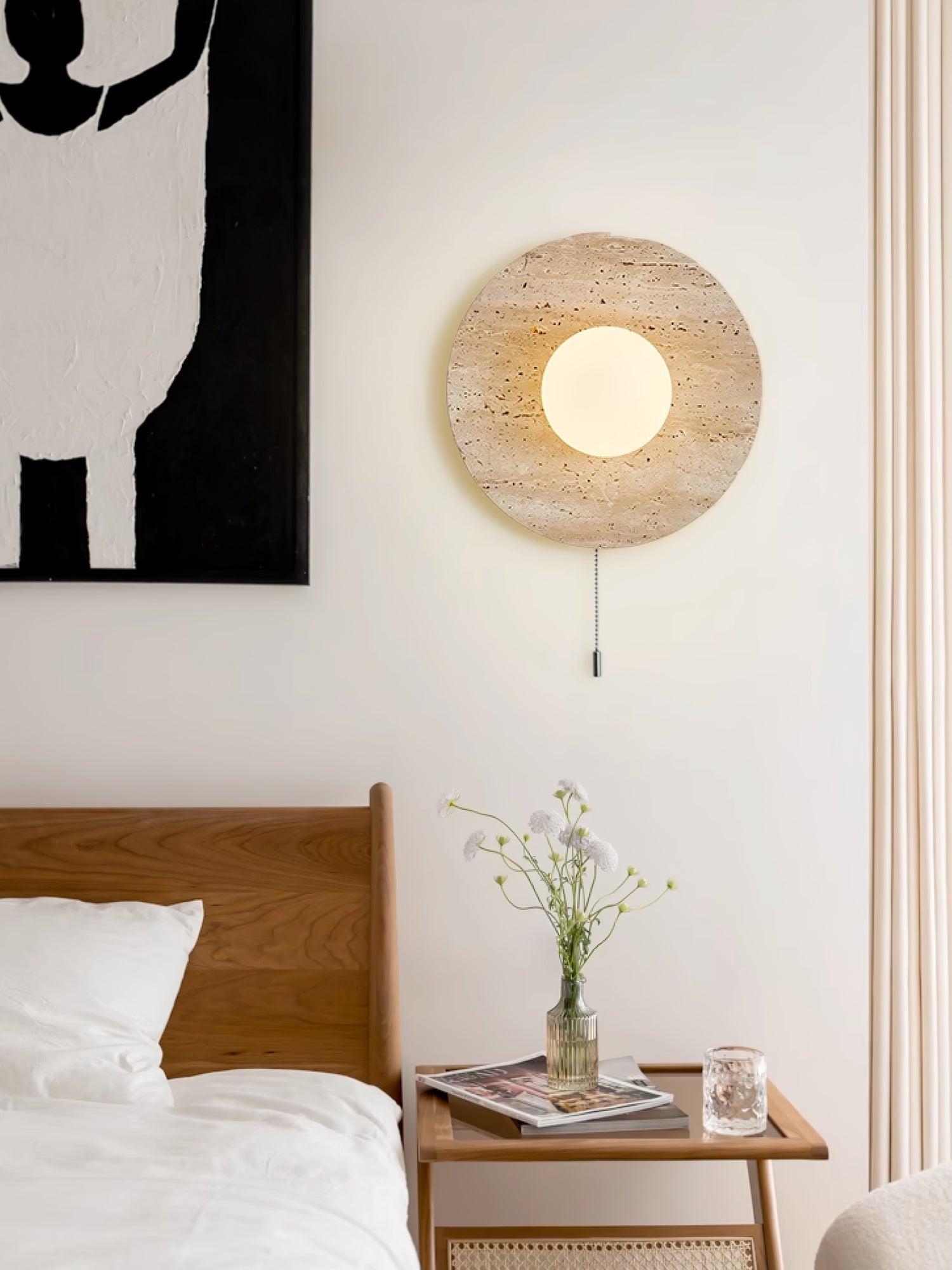 Vephair Bowl-Frame Travertine Wall Light - Blowlighting