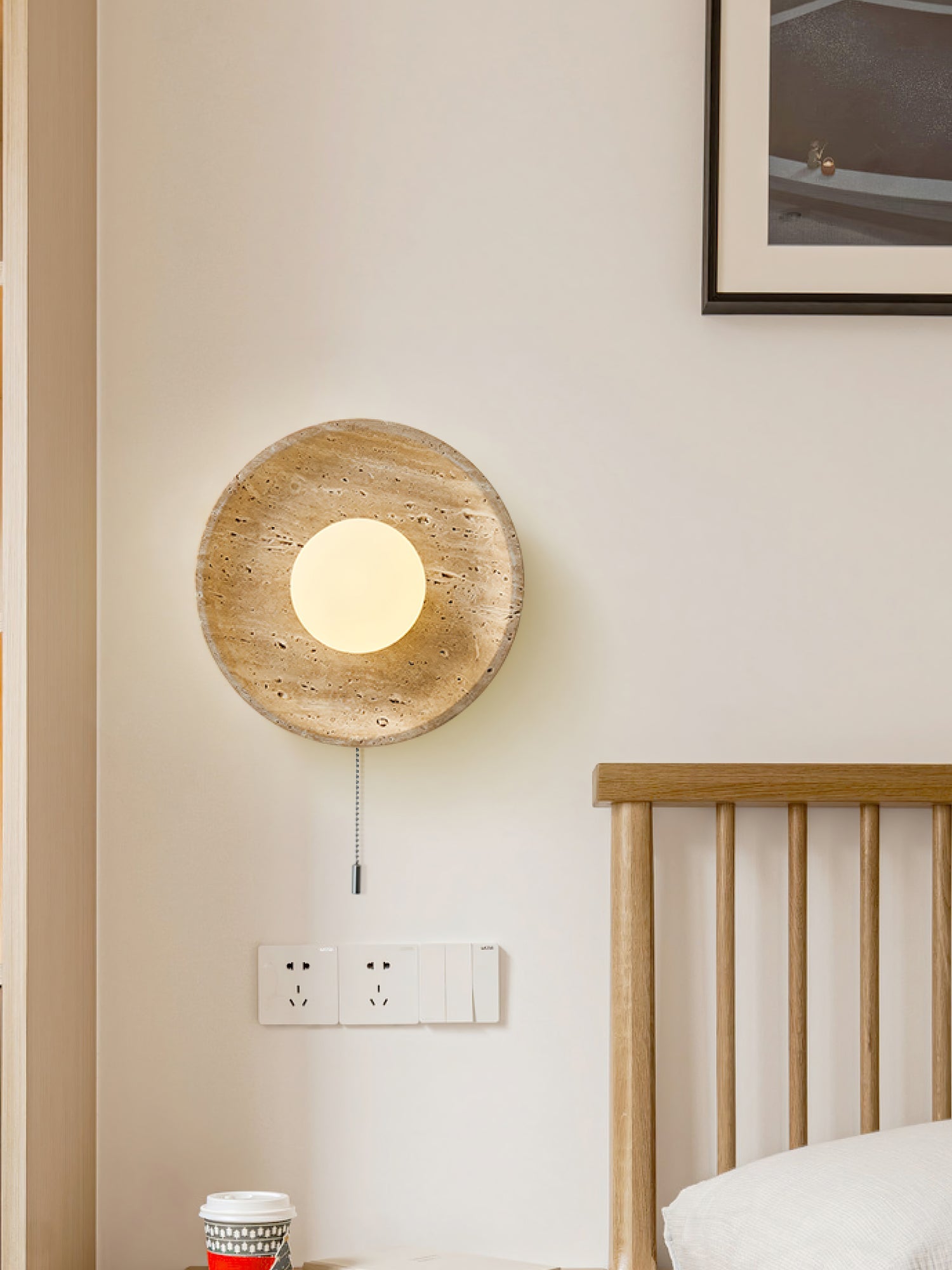Vephair Bowl-Frame Travertine Wall Light - Blowlighting