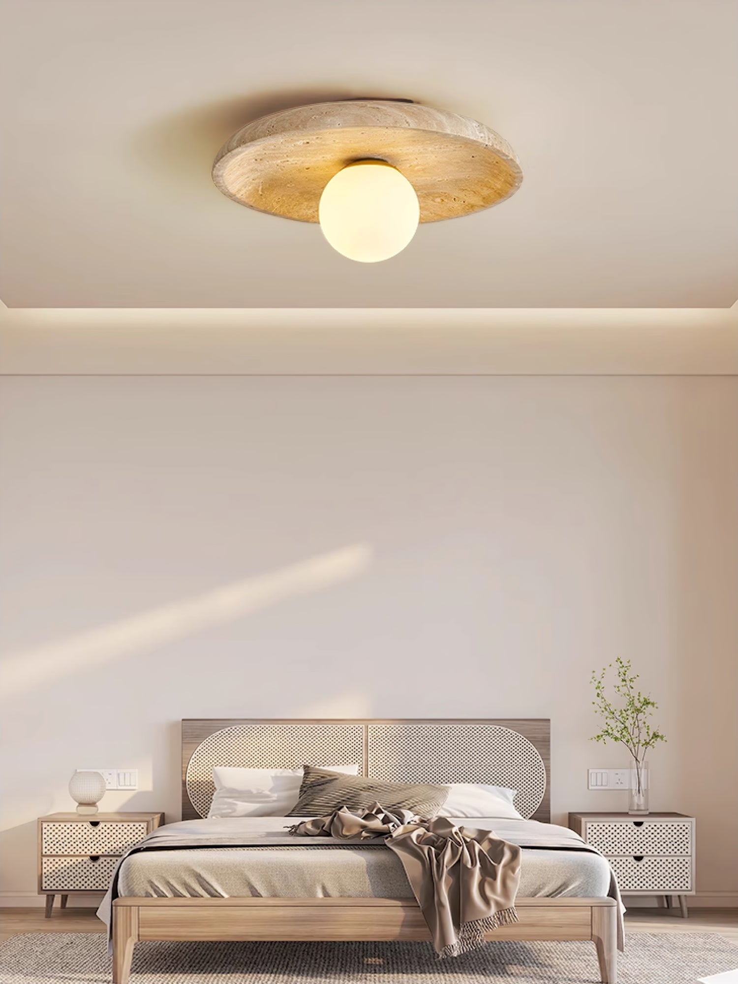 Vephair Bowl-Frame Travertine Wall Light - Blowlighting