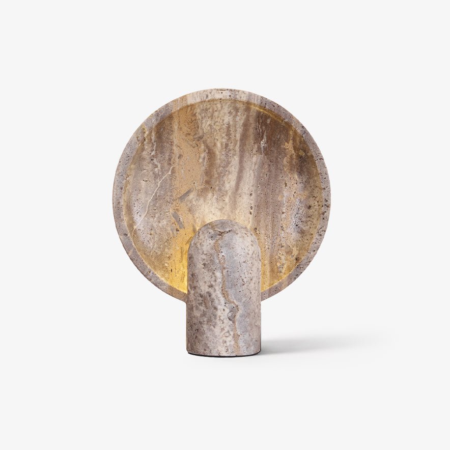 Cavenyra Saucer-Base Travertine Table Lamp - Blowlighting