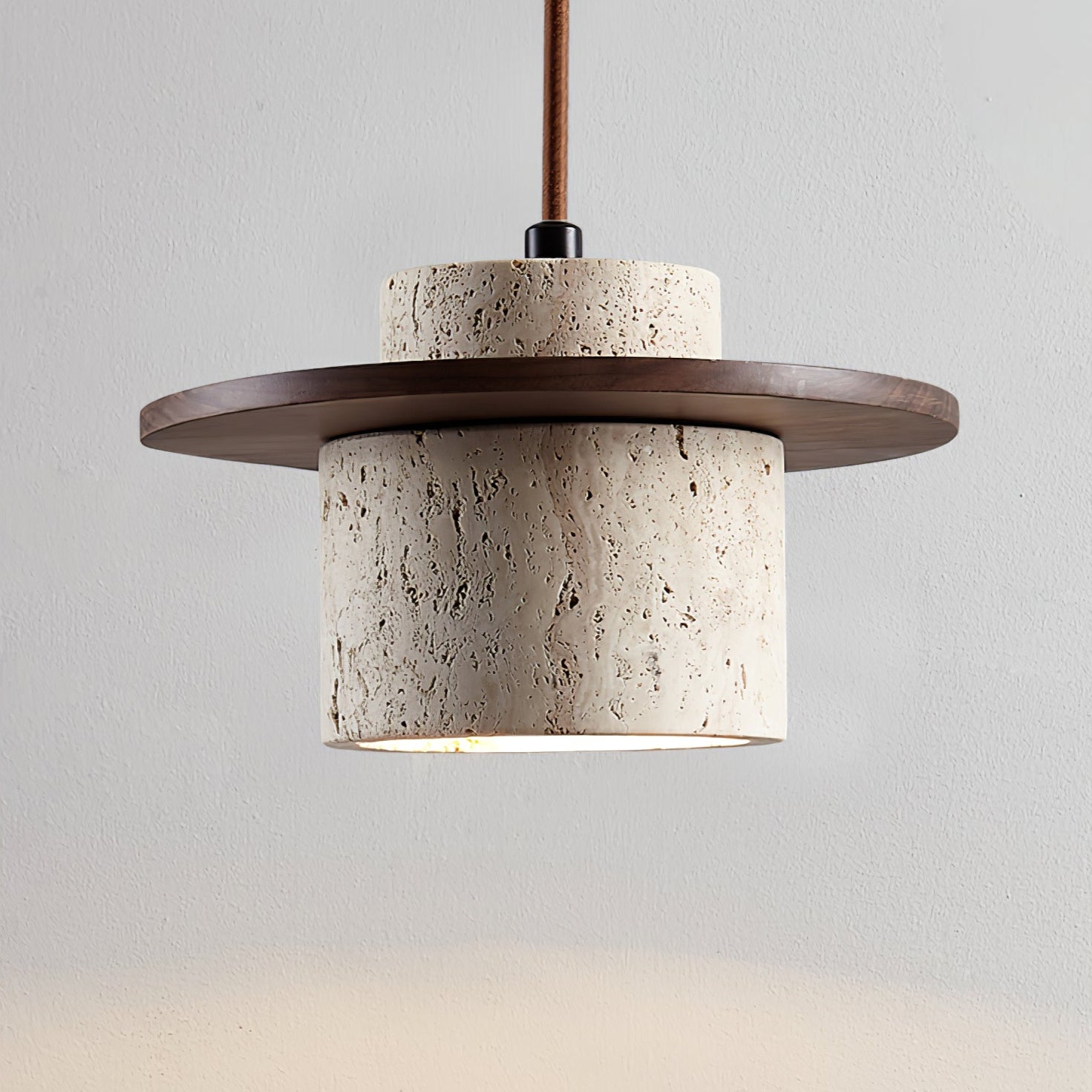 Elvaria Disc Cylinder Travertine Pendant Light - Blowlighting
