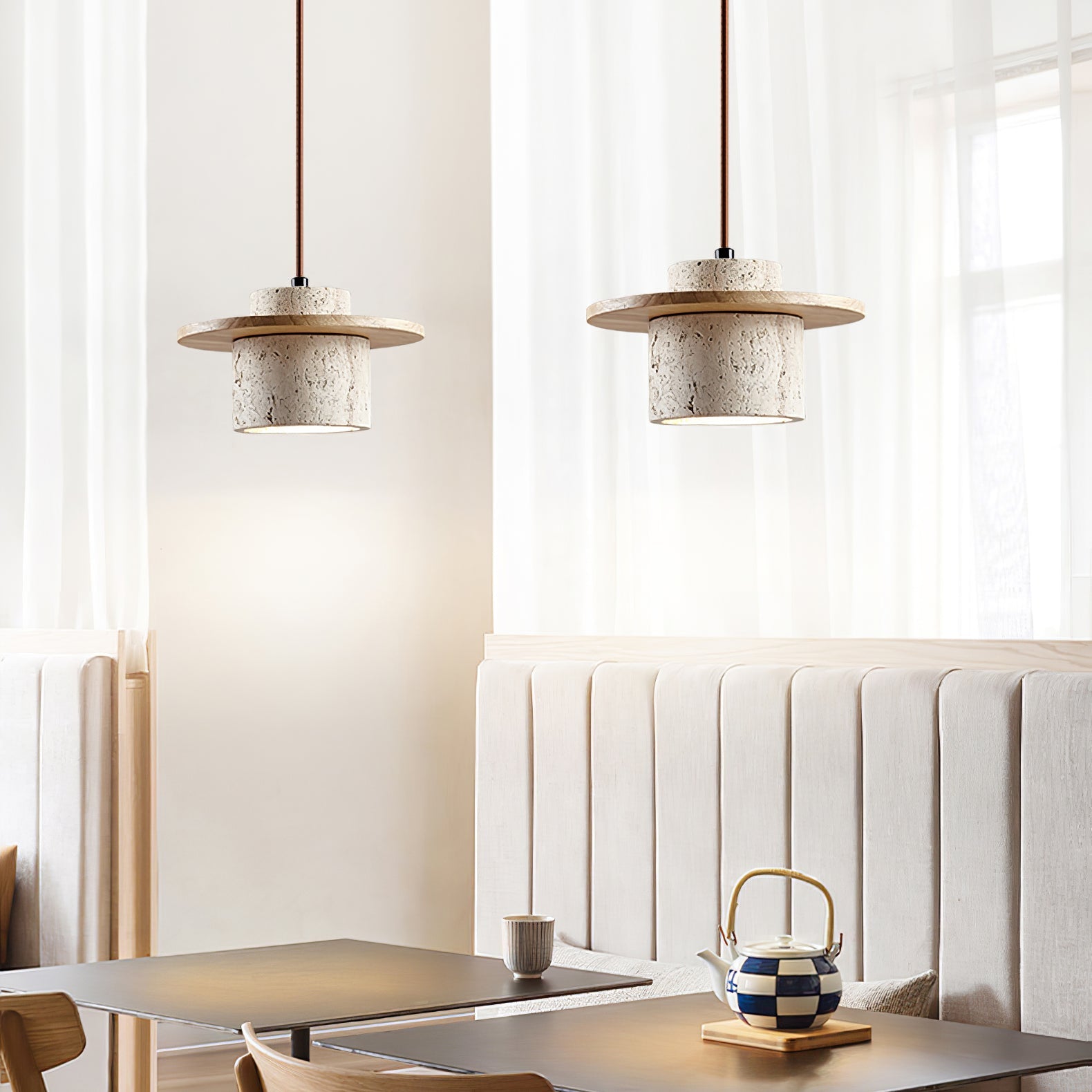 Elvaria Disc Cylinder Travertine Pendant Light - Blowlighting