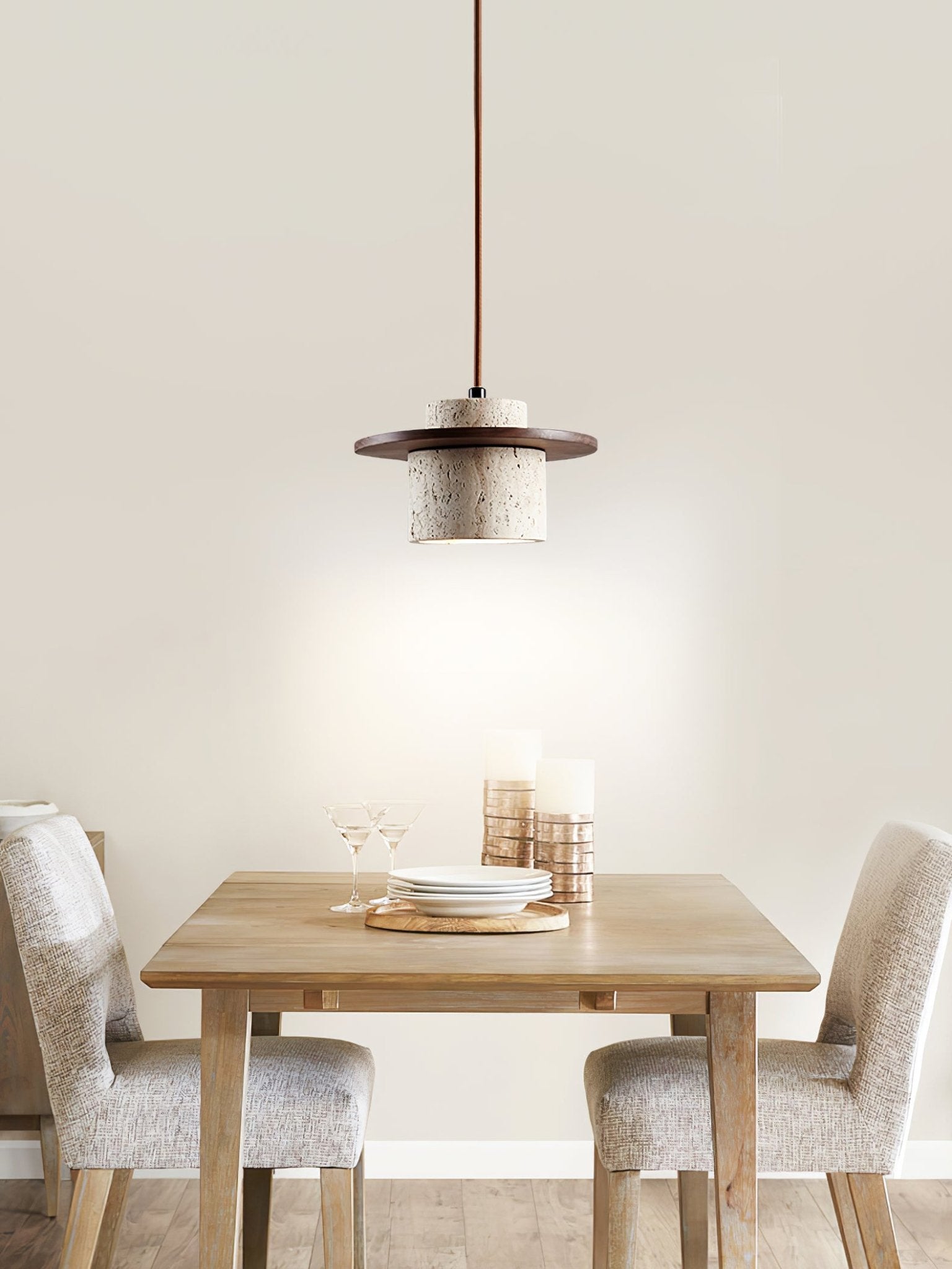 Elvaria Disc Cylinder Travertine Pendant Light - Blowlighting
