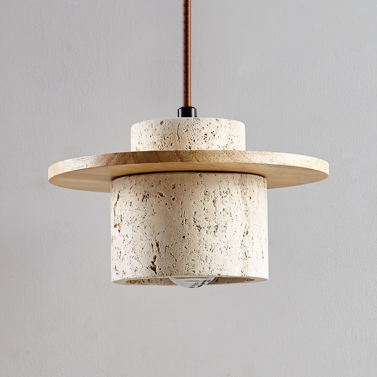 Elvaria Disc Cylinder Travertine Pendant Light - Blowlighting