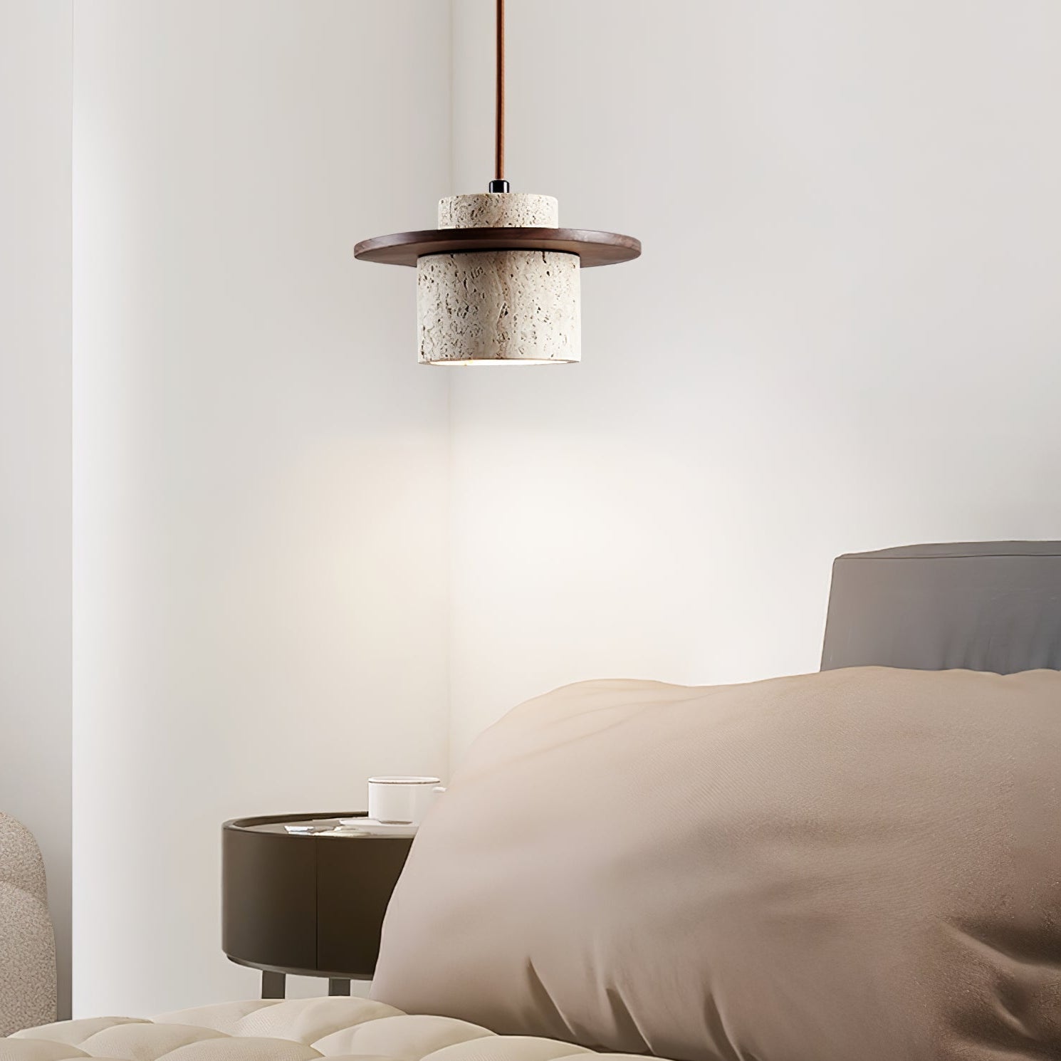 Elvaria Disc Cylinder Travertine Pendant Light - Blowlighting