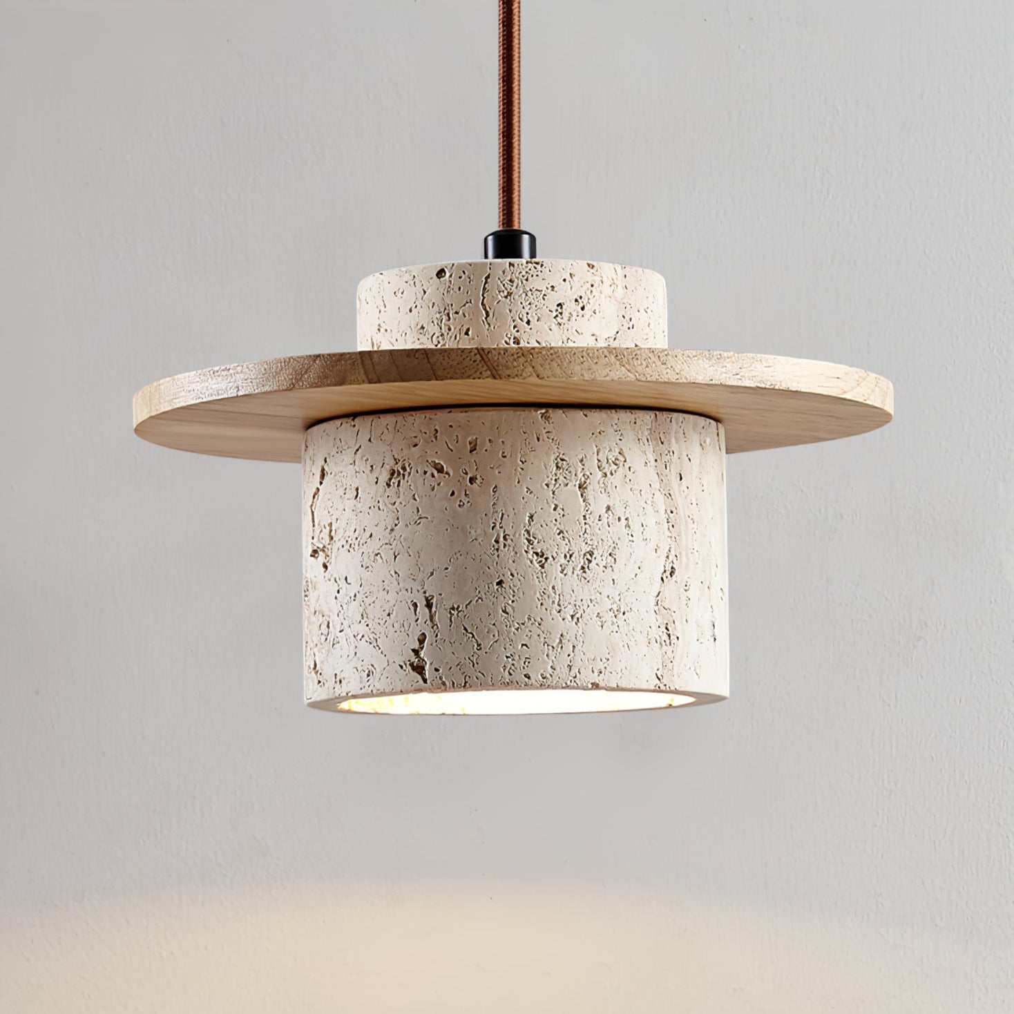Elvaria Disc Cylinder Travertine Pendant Light - Blowlighting